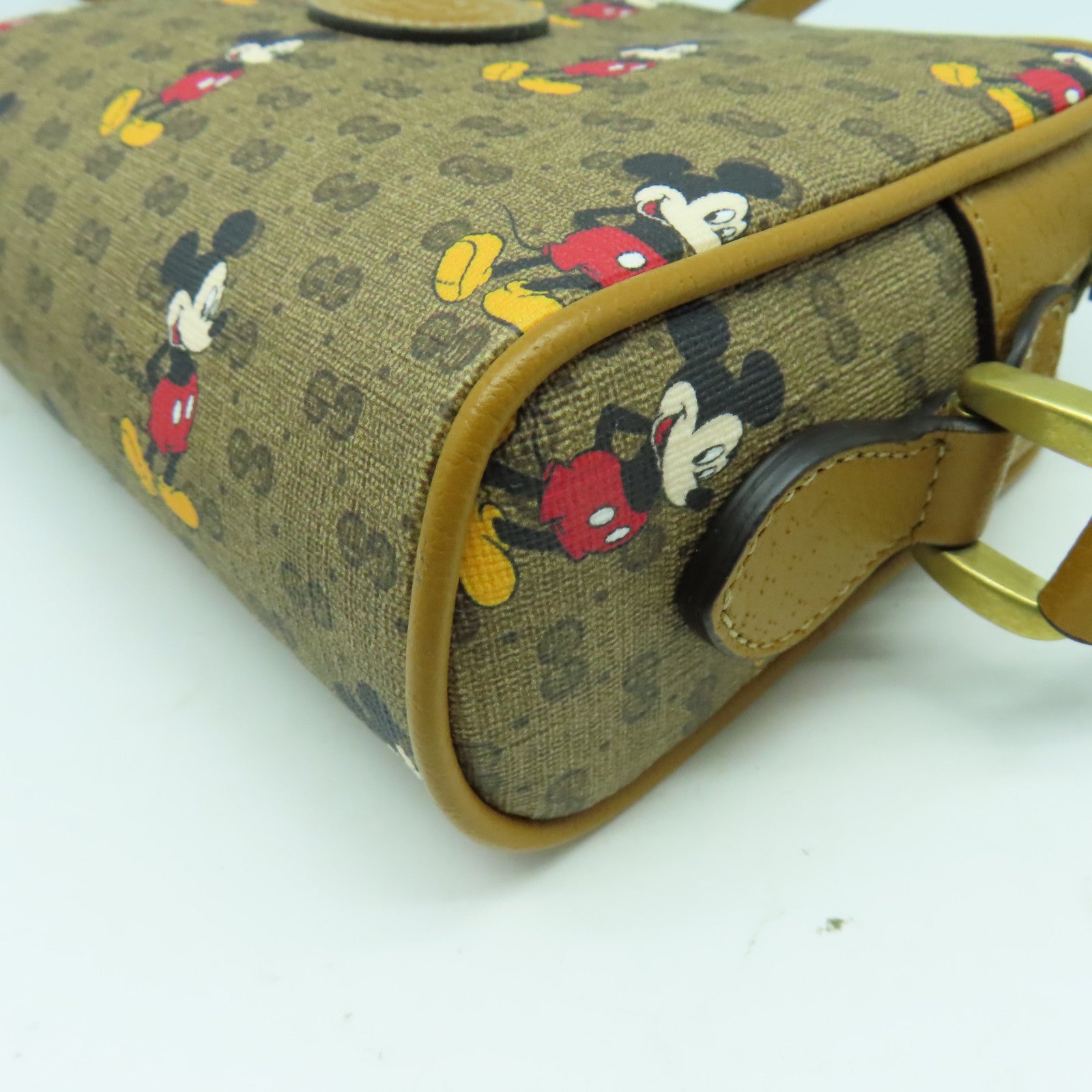 GUCCI 塗層帆布Disney Shoulder Bag金扣肩背袋啡色