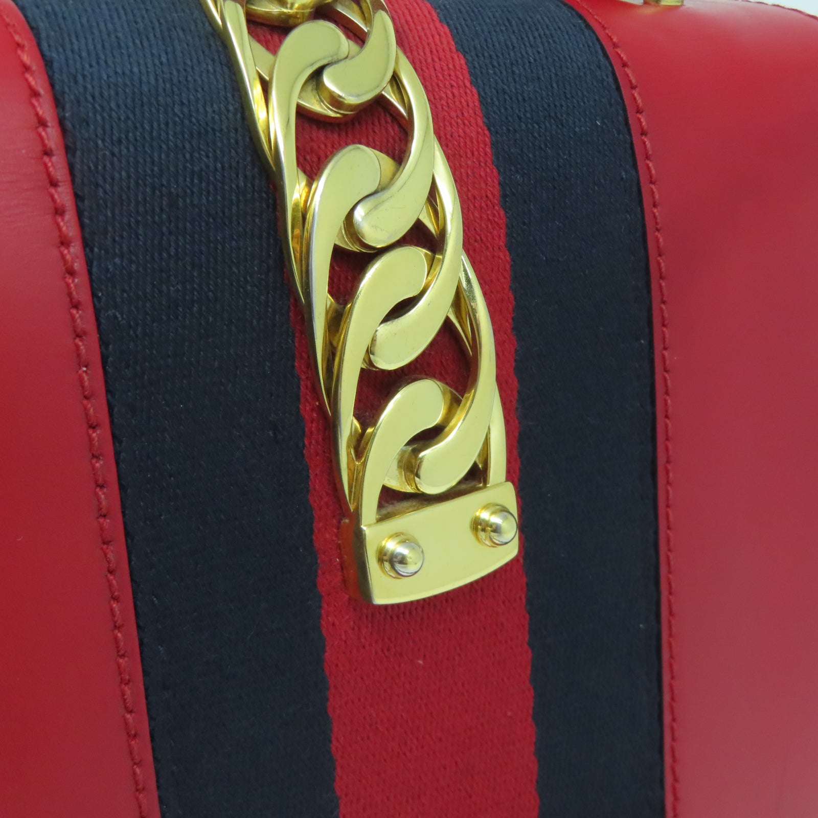 GUCCI 皮革Sylvie Mini Bag金扣手挽肩背兩用袋紅色