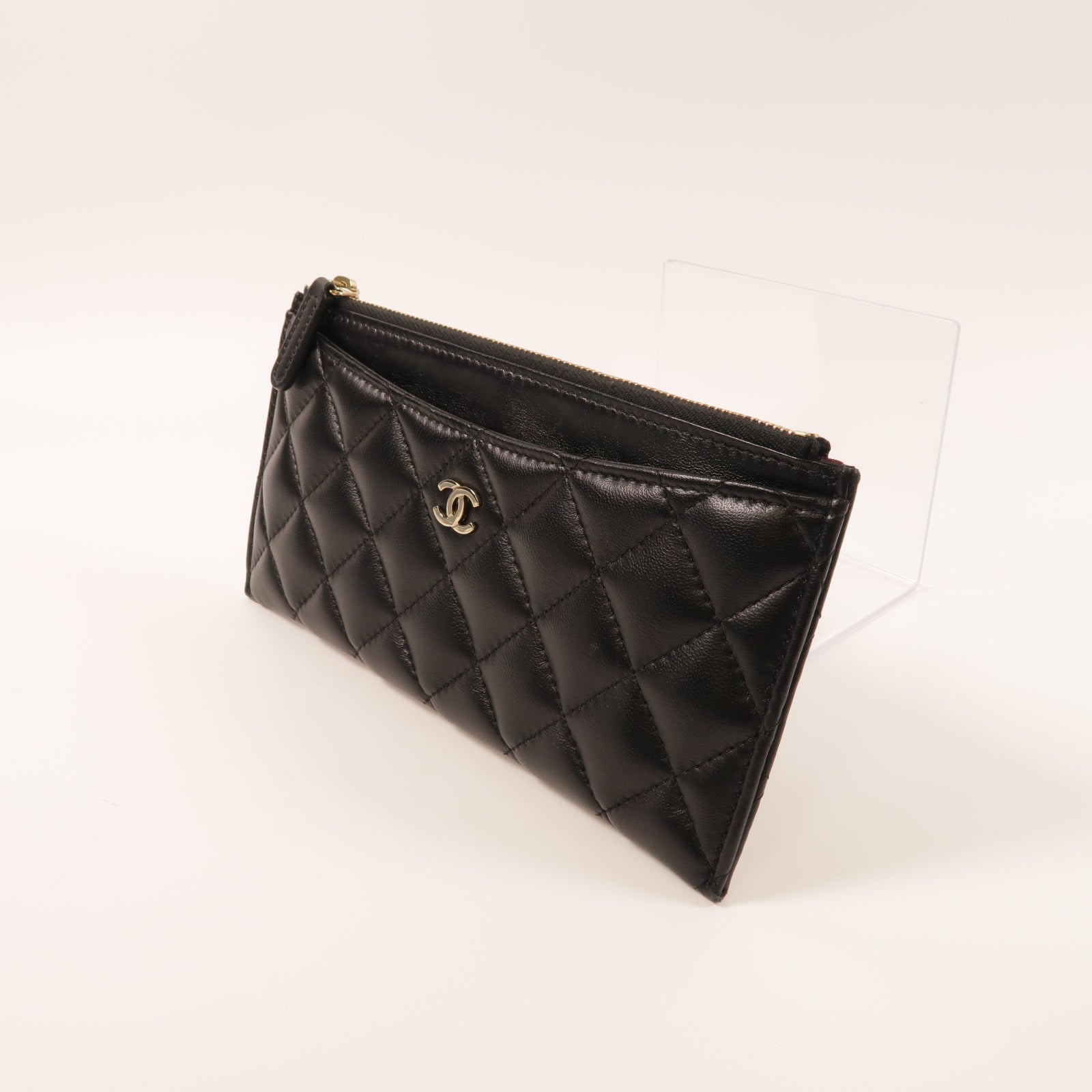 CHANEL 菱格羊皮皮革Long Wallet銀扣長錢包黑色