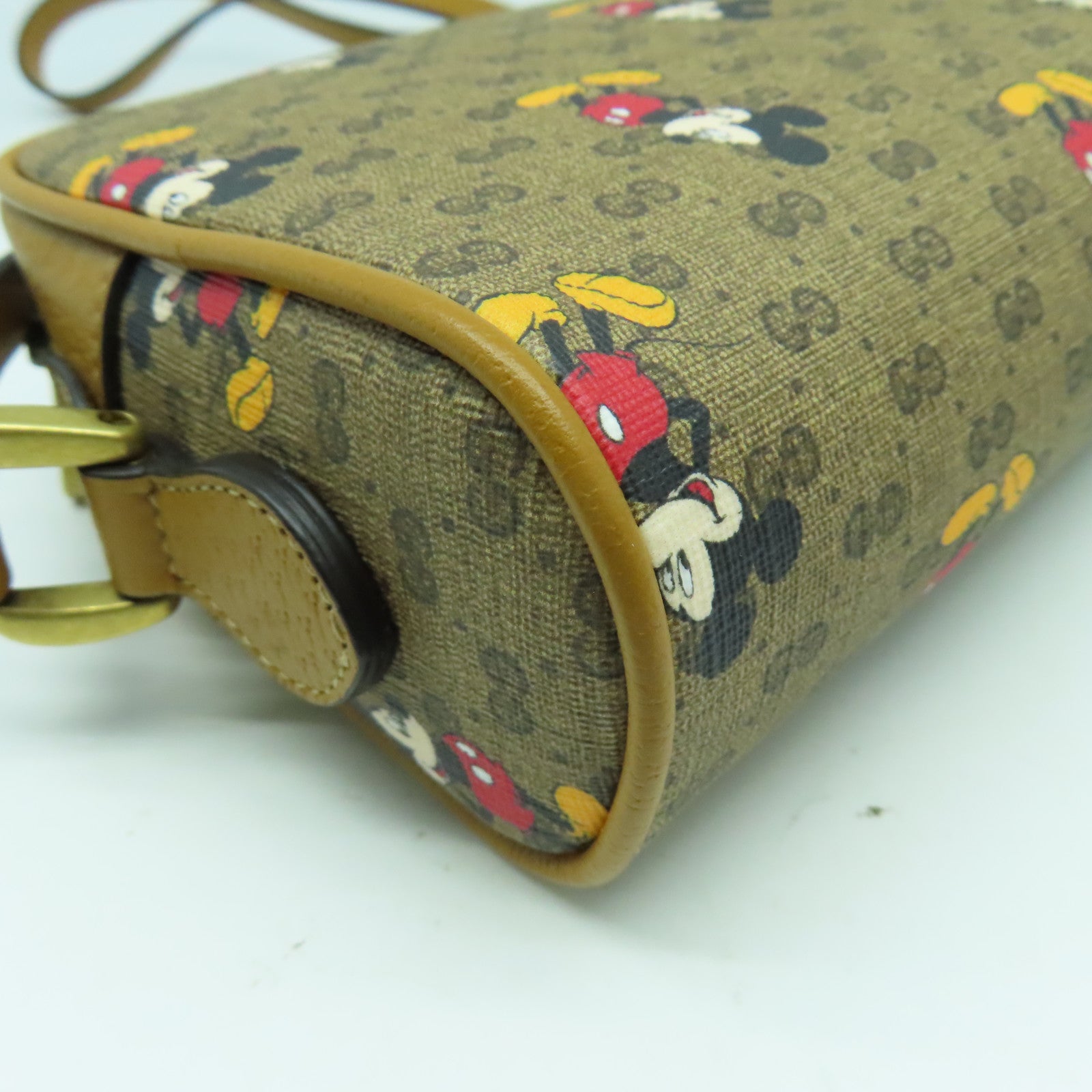 GUCCI 塗層帆布Disney Shoulder Bag金扣肩背袋啡色
