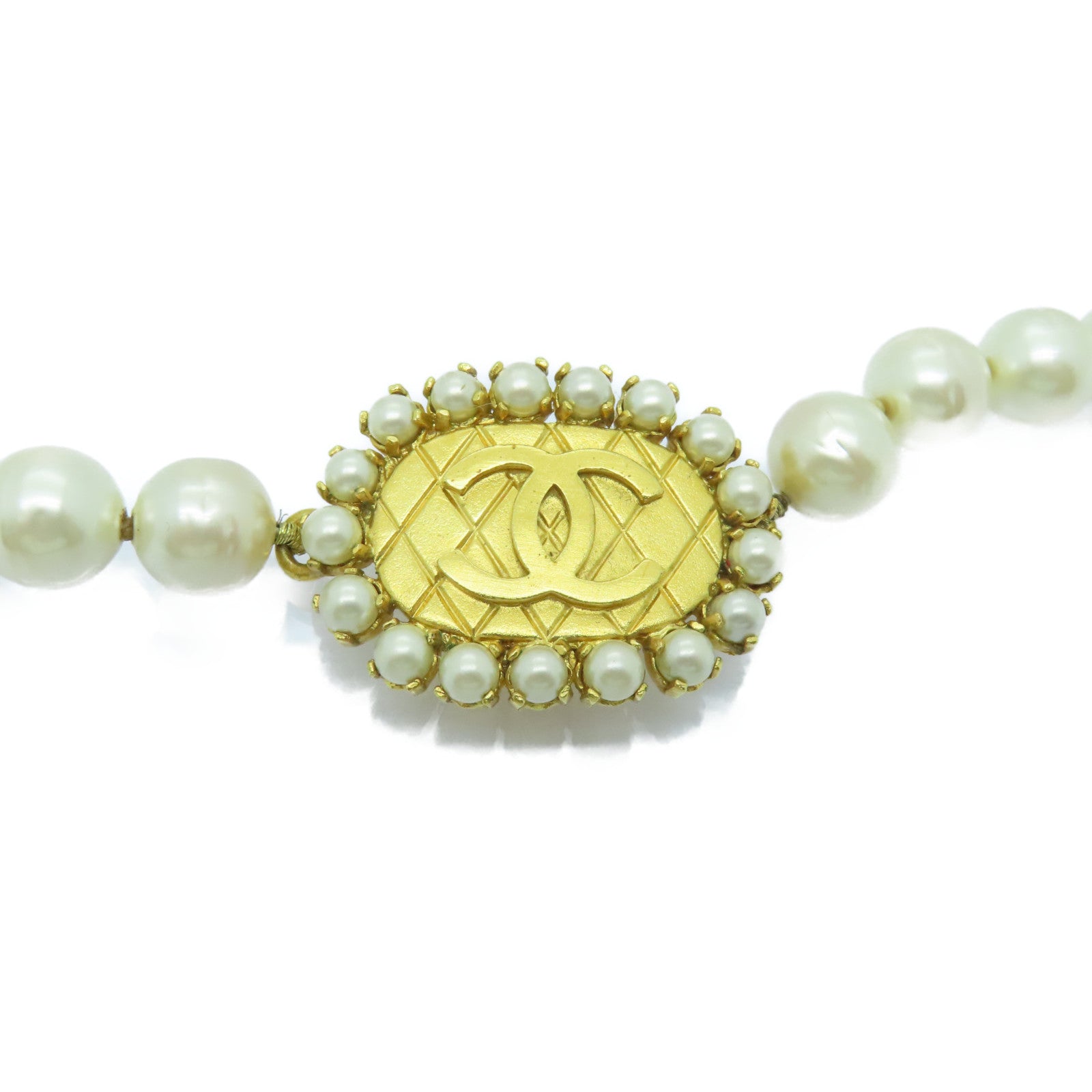 CHANEL 仿珍珠/金屬Necklace金扣項鍊白色