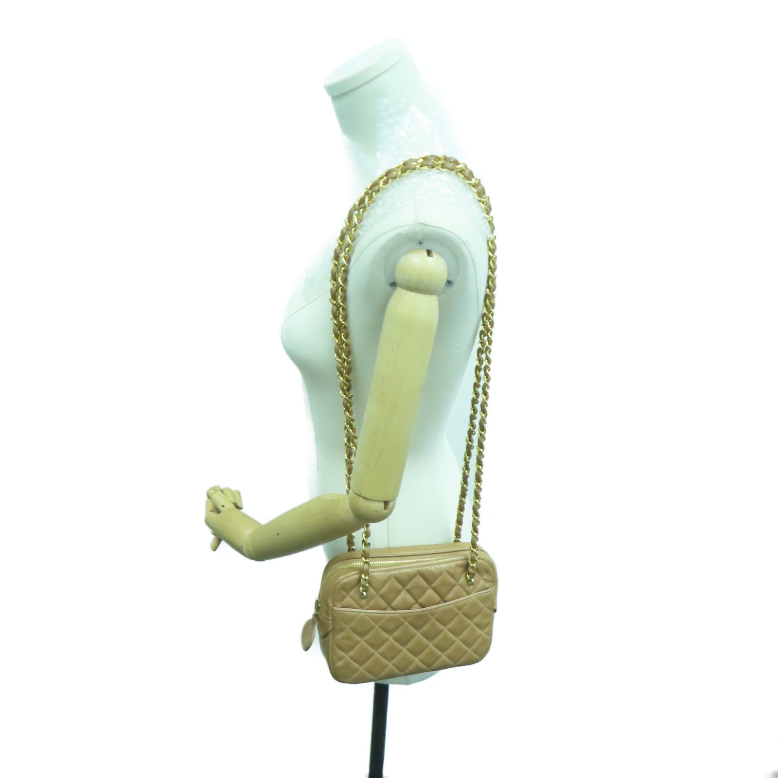 CHANEL Rhombus Sheepskin Leather Vintage Chain Tote Gold Buckle Chain Belt Shoulder Bag Brown