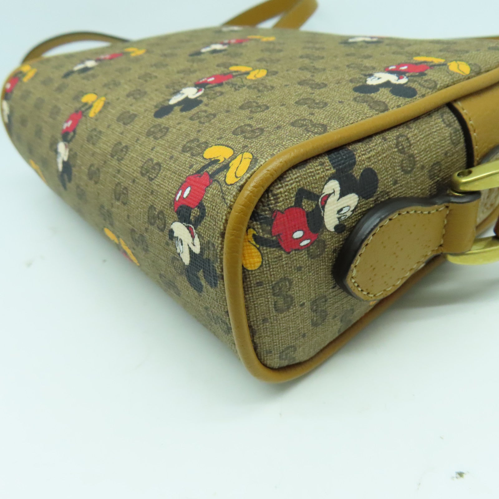 GUCCI 塗層帆布Disney Shoulder Bag金扣肩背袋啡色