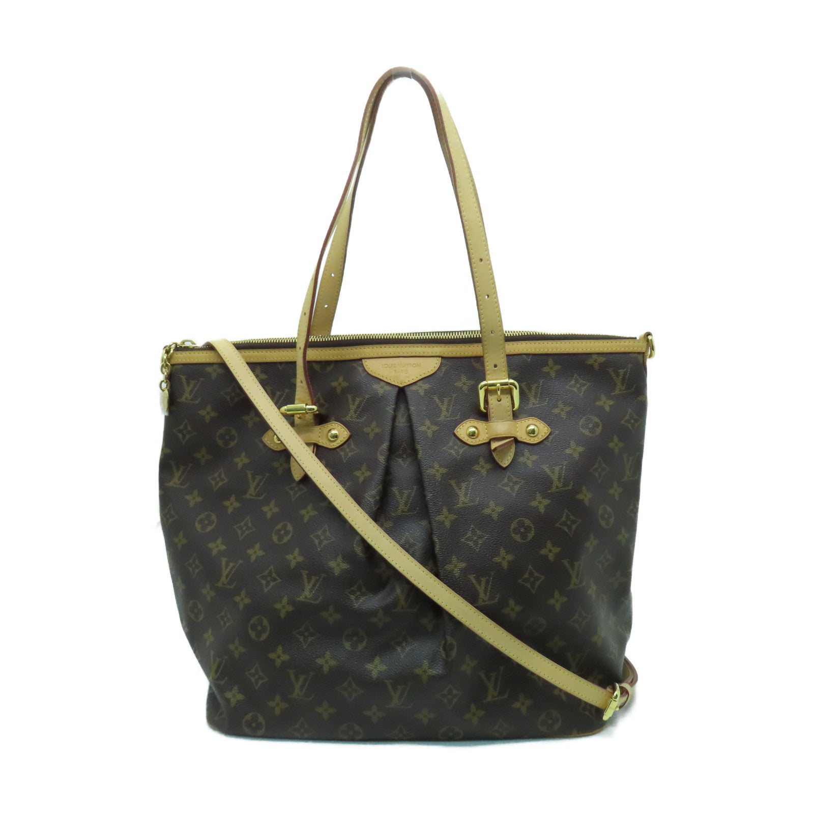 LOUIS VUITTON Monogram Palermo GM Gold Buckle Handle Shoulder Bag Brown