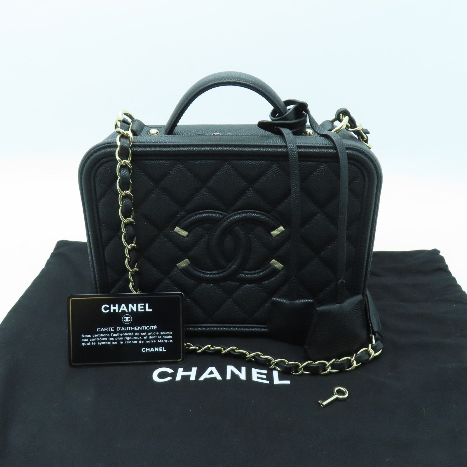 CHANEL 【激減優惠】菱格Caviar皮革Vanity Case金扣手挽肩背兩用袋黑色