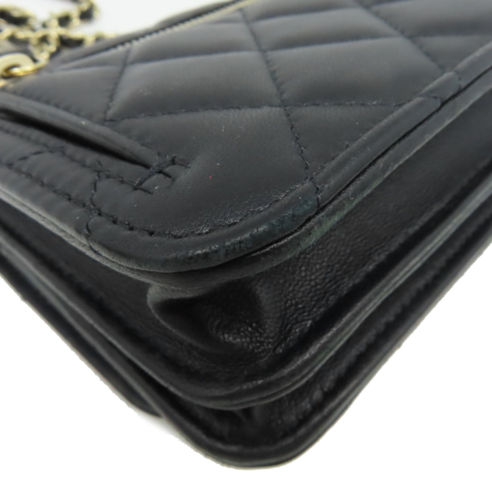 CHANEL 菱格羊皮皮革Trendy WOC Wallet On Chain金扣鏈帶肩背袋黑色
