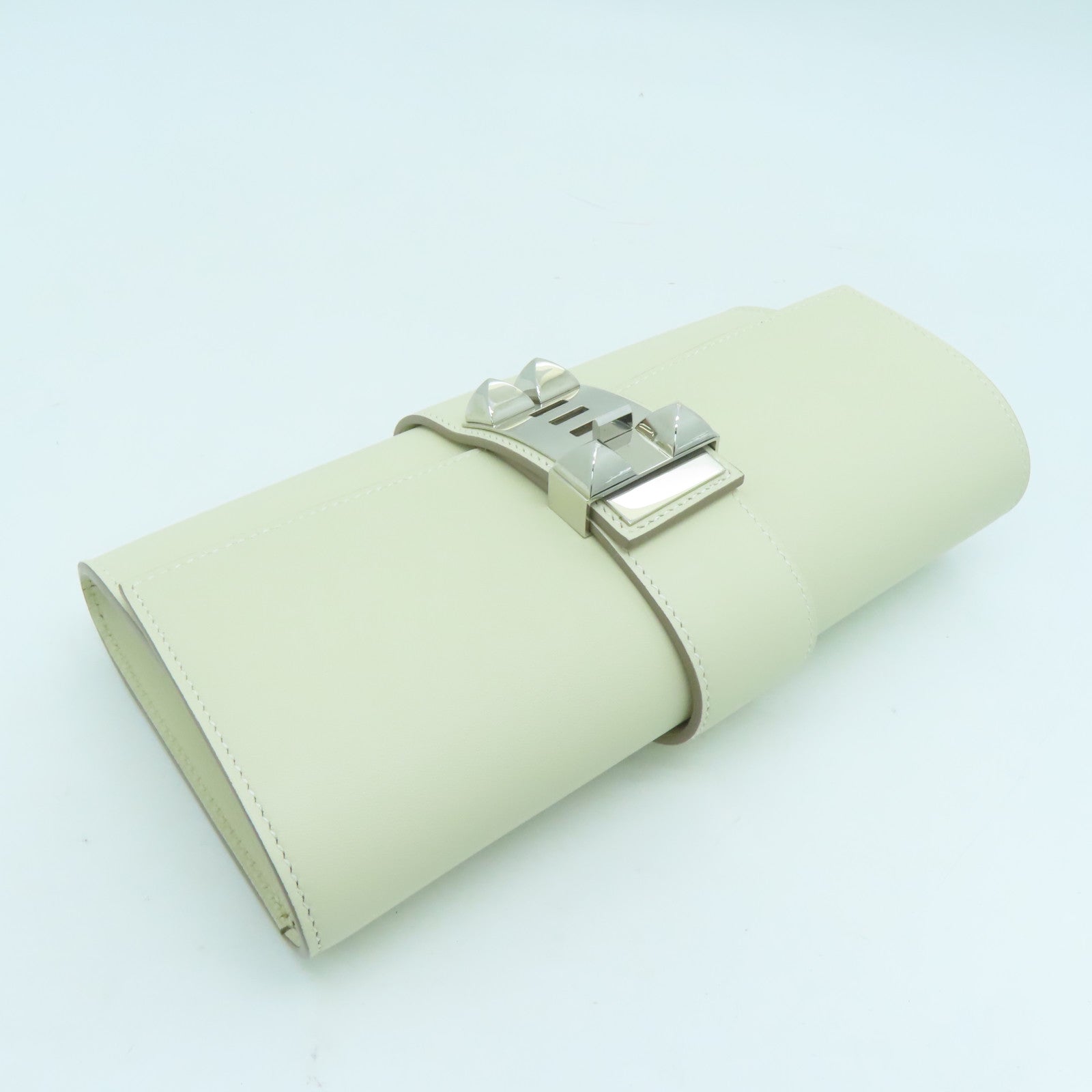 HERMES 【激減優惠】Tadelak皮革Medor Clutch銀色手拿包Craie白色