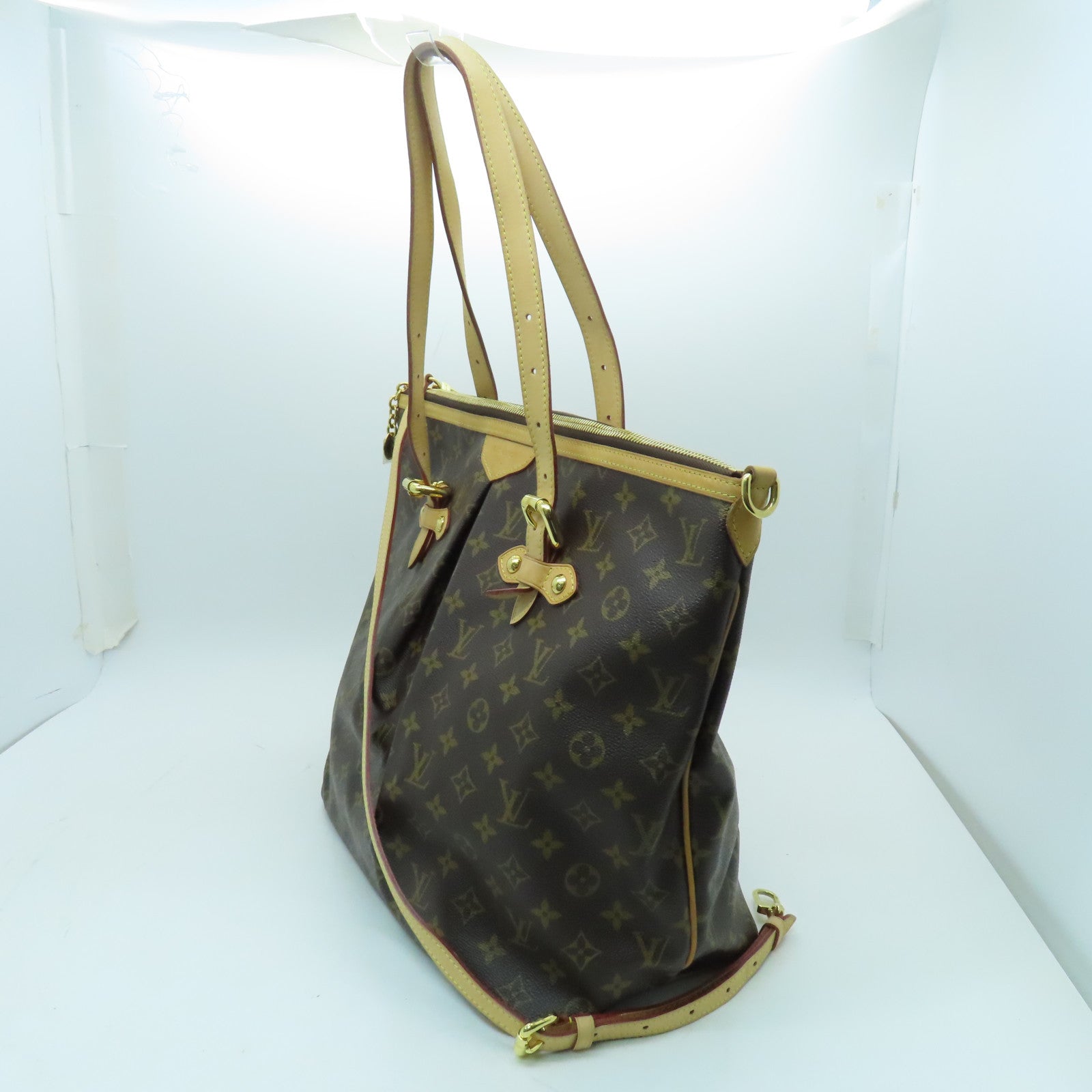 LOUIS VUITTON Monogram Palermo GM Gold Buckle Handle Shoulder Bag Brown
