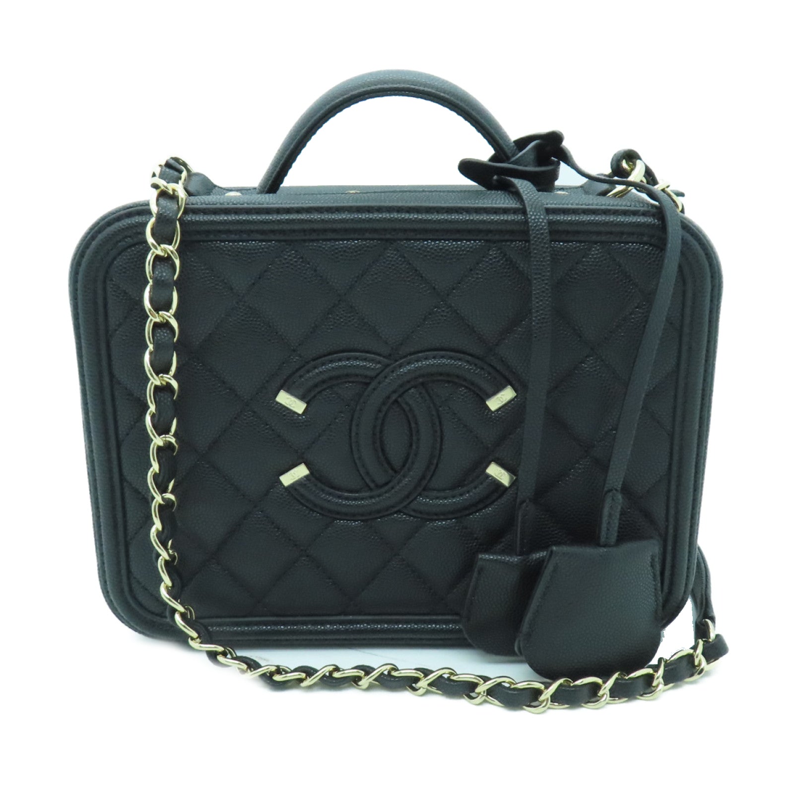 CHANEL 【激減優惠】菱格Caviar皮革Vanity Case金扣手挽肩背兩用袋黑色
