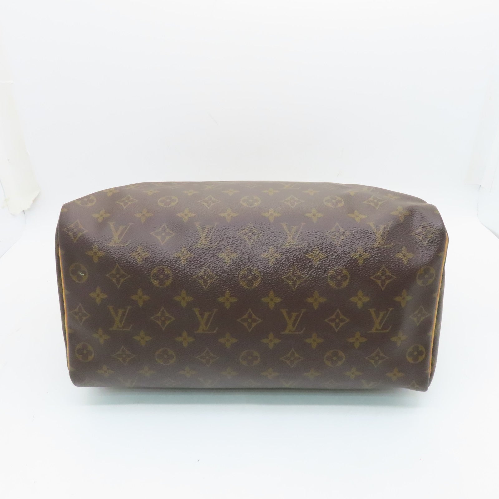 LOUIS VUITTON Monogram Speedy 35 Gold Buckle Handle Bag Brown