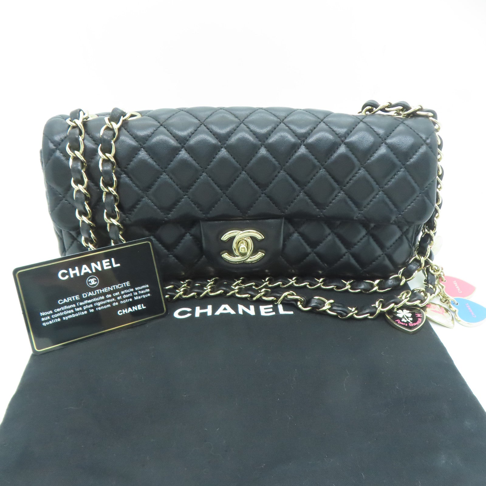 CHANEL 牛皮皮革Shoulder Bag金扣鏈帶肩背兩用袋黑色