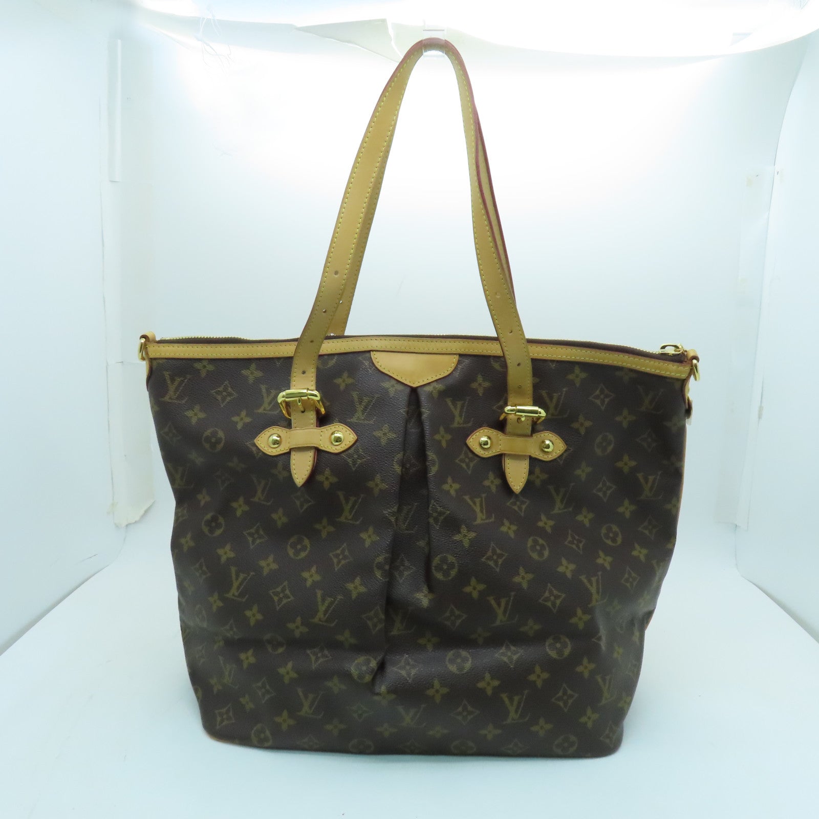 LOUIS VUITTON Monogram Palermo GM Gold Buckle Handle Shoulder Bag Brown
