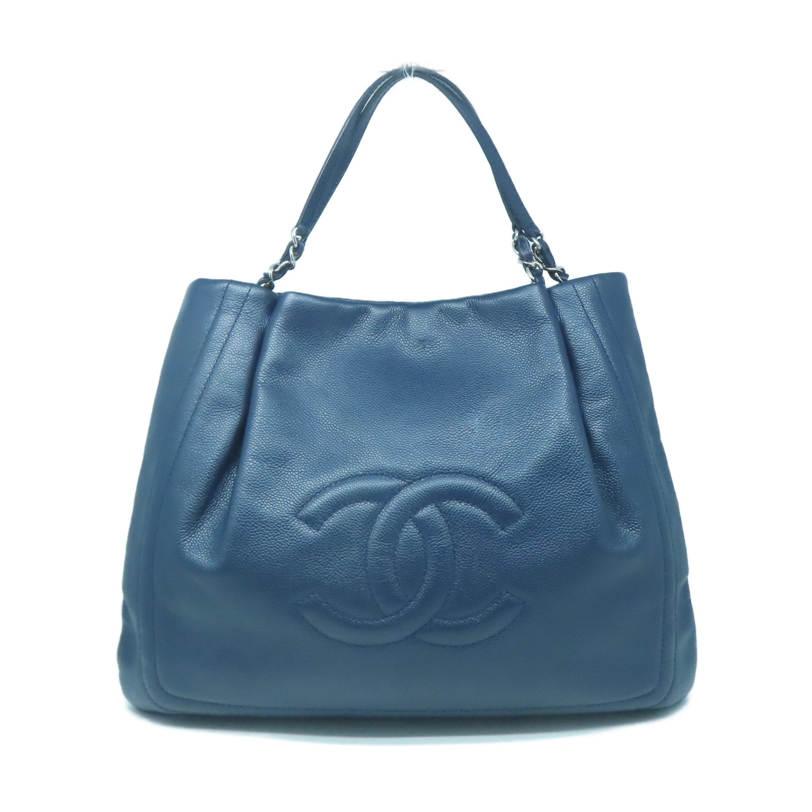 CHANEL 牛皮皮革Hand Bag銀扣手挽袋藍色