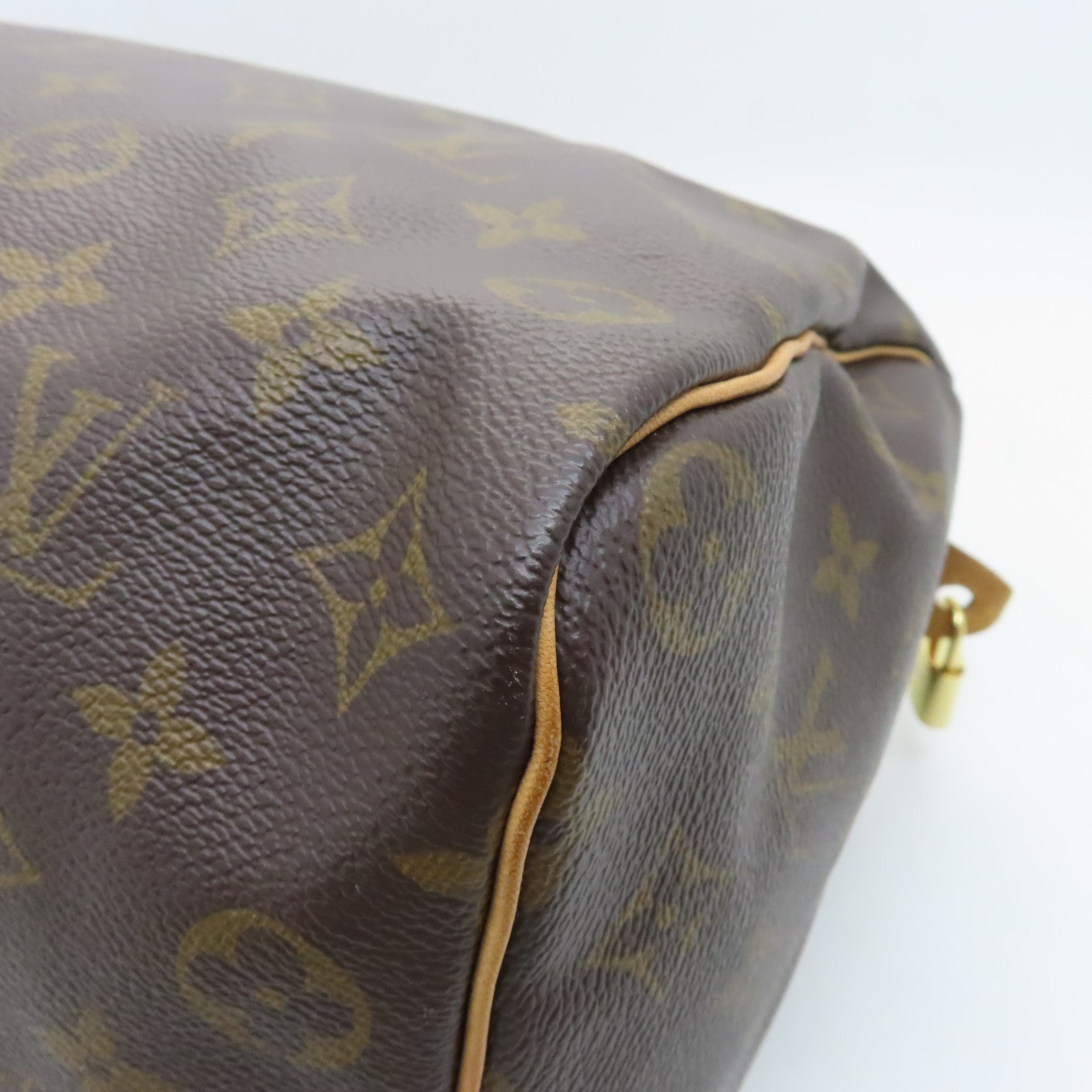 LOUIS VUITTON Monogram Speedy 35 Gold Buckle Handle Bag Brown