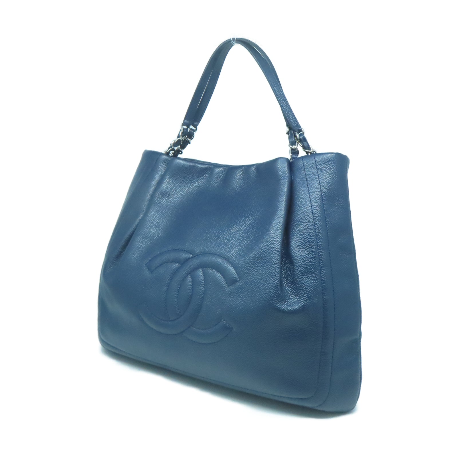 CHANEL 牛皮皮革Hand Bag銀扣手挽袋藍色