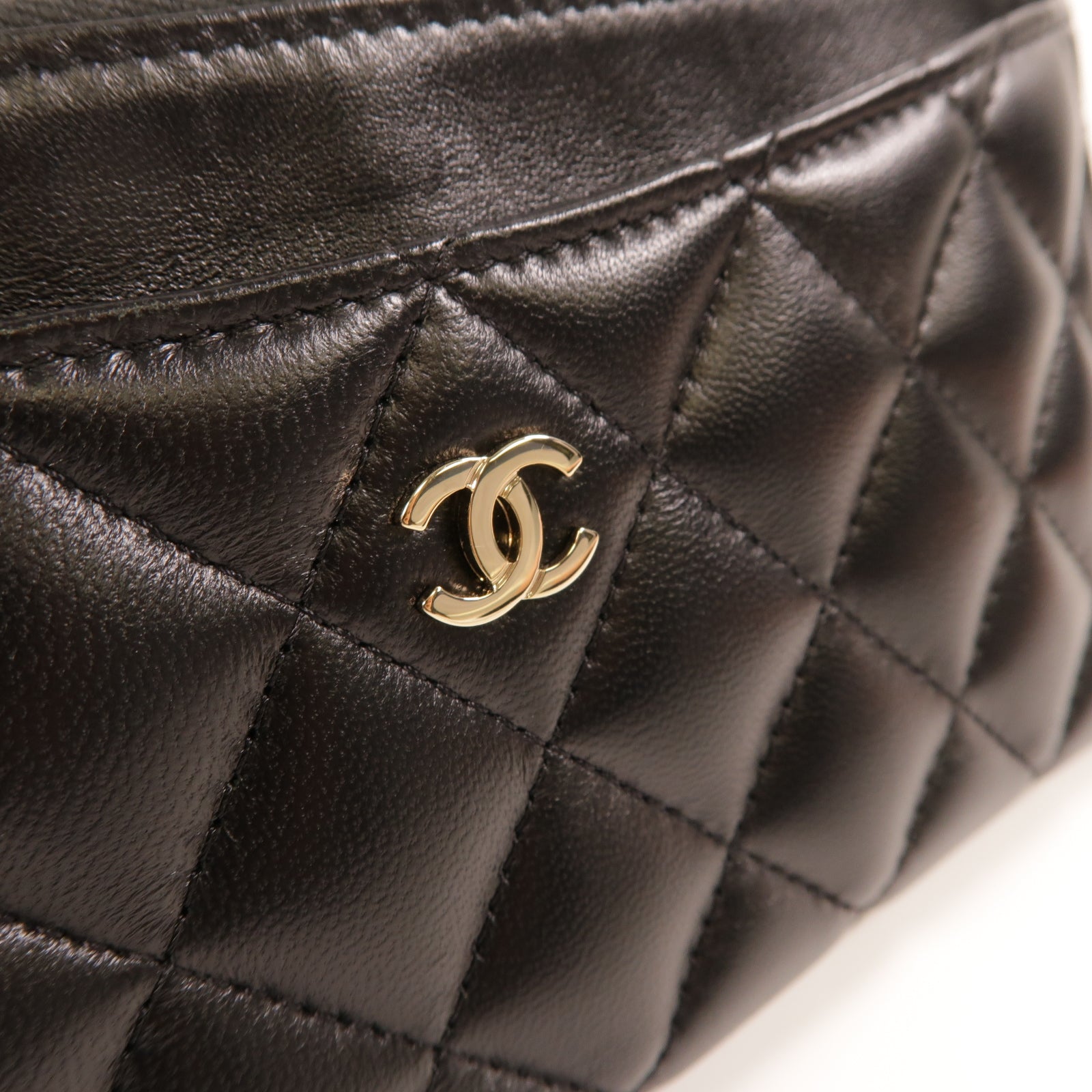 CHANEL 菱格羊皮皮革Long Wallet銀扣長錢包黑色