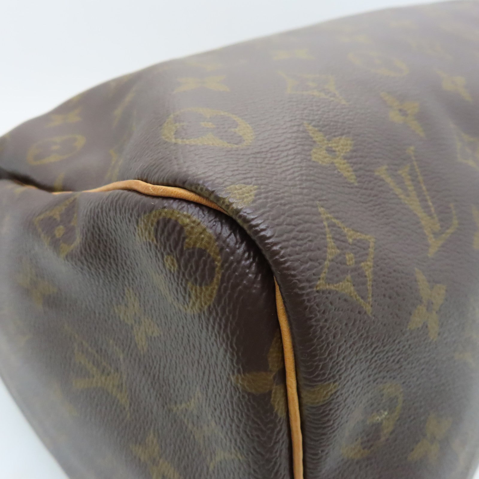 LOUIS VUITTON Monogram Speedy 35 Gold Buckle Handle Bag Brown