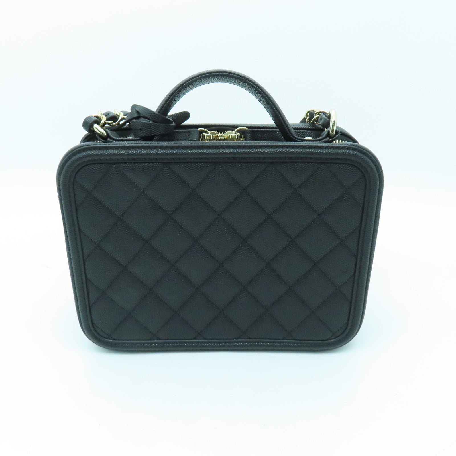 CHANEL 【激減優惠】菱格Caviar皮革Vanity Case金扣手挽肩背兩用袋黑色