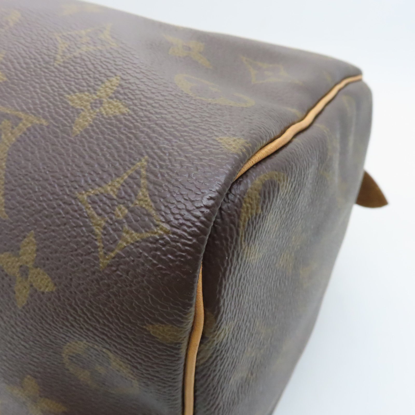 LOUIS VUITTON Monogram Speedy 35 Gold Buckle Handle Bag Brown