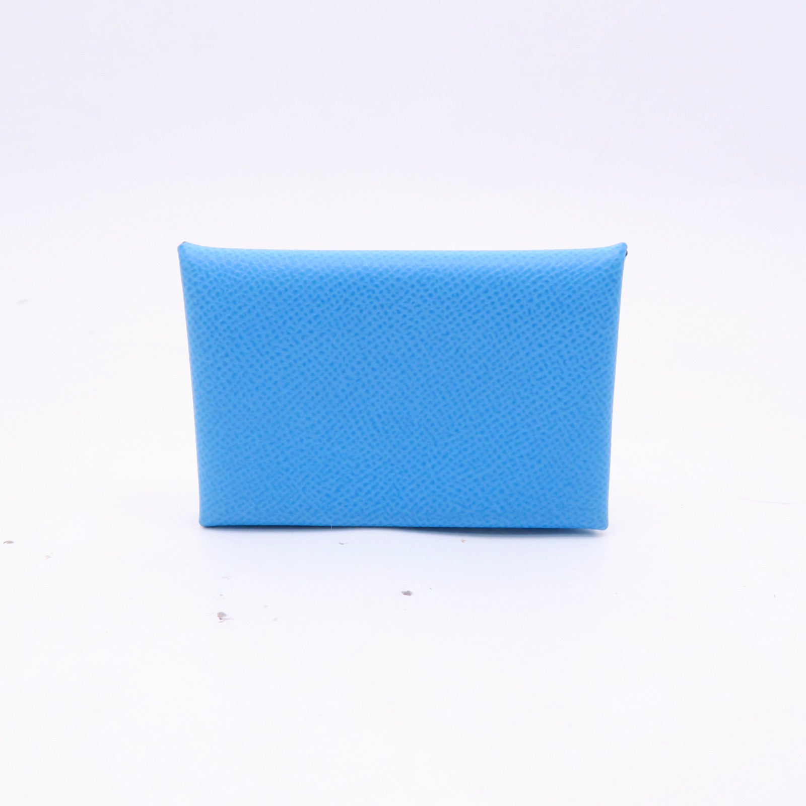 HERMES Epsom皮革Calvi銀扣卡片套粉藍色