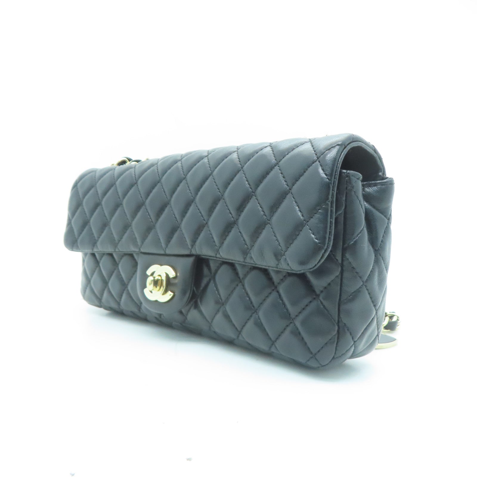 CHANEL 牛皮皮革Shoulder Bag金扣鏈帶肩背兩用袋黑色
