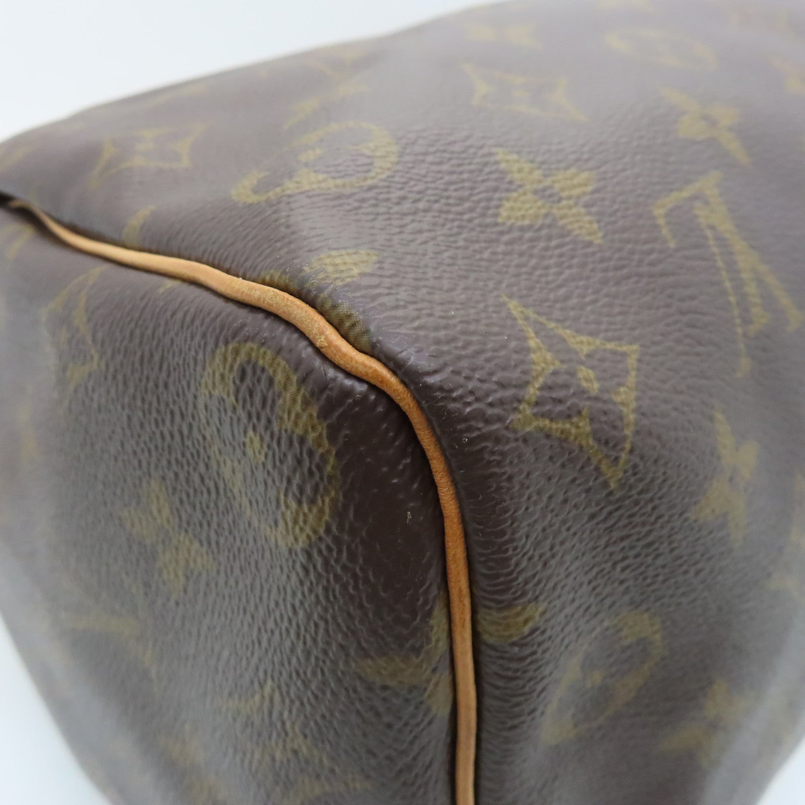 LOUIS VUITTON Monogram Speedy 35 Gold Buckle Handle Bag Brown
