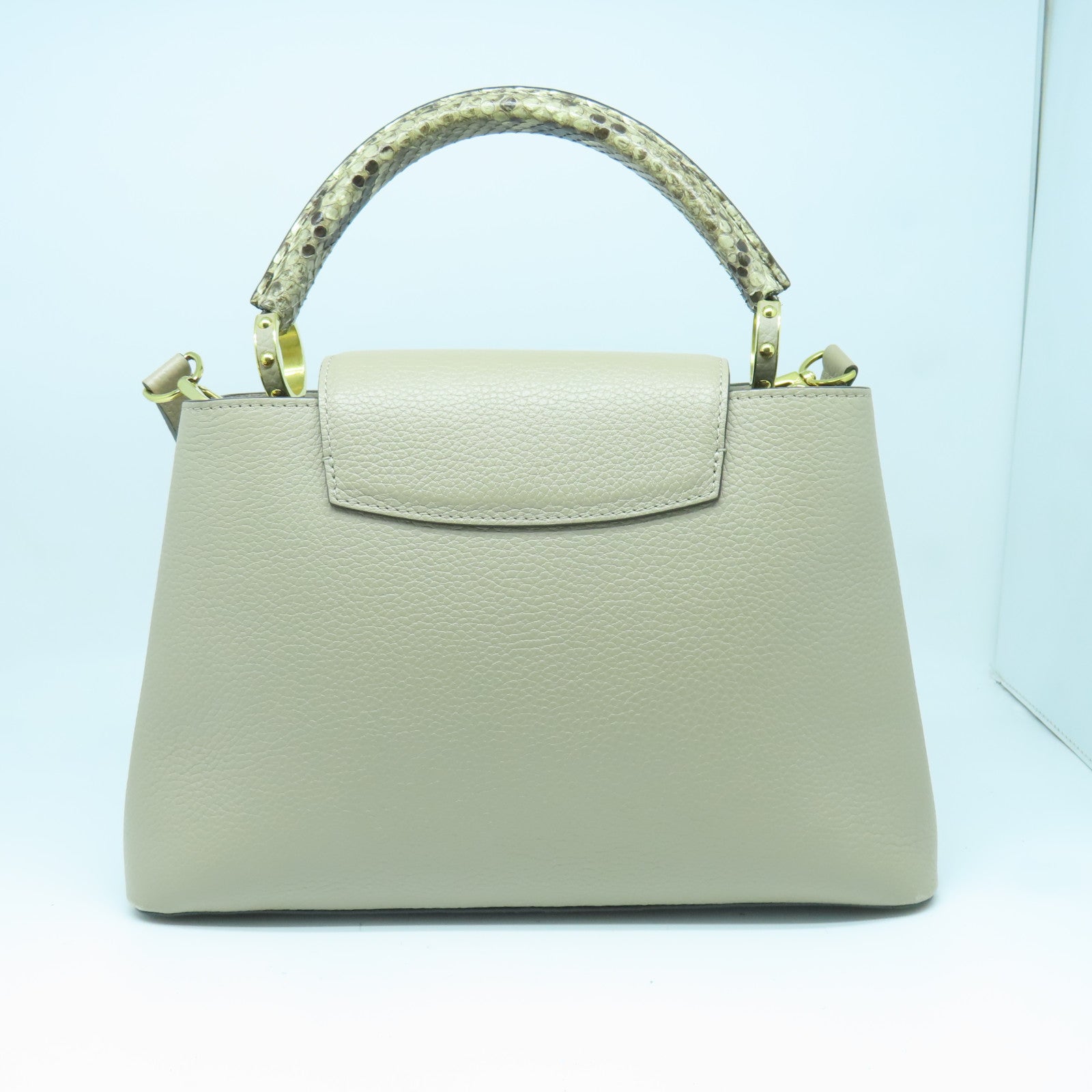 LOUIS VUITTON 牛皮皮革/蛇皮皮革Capucines MM金扣手挽肩背两用袋灰褐色