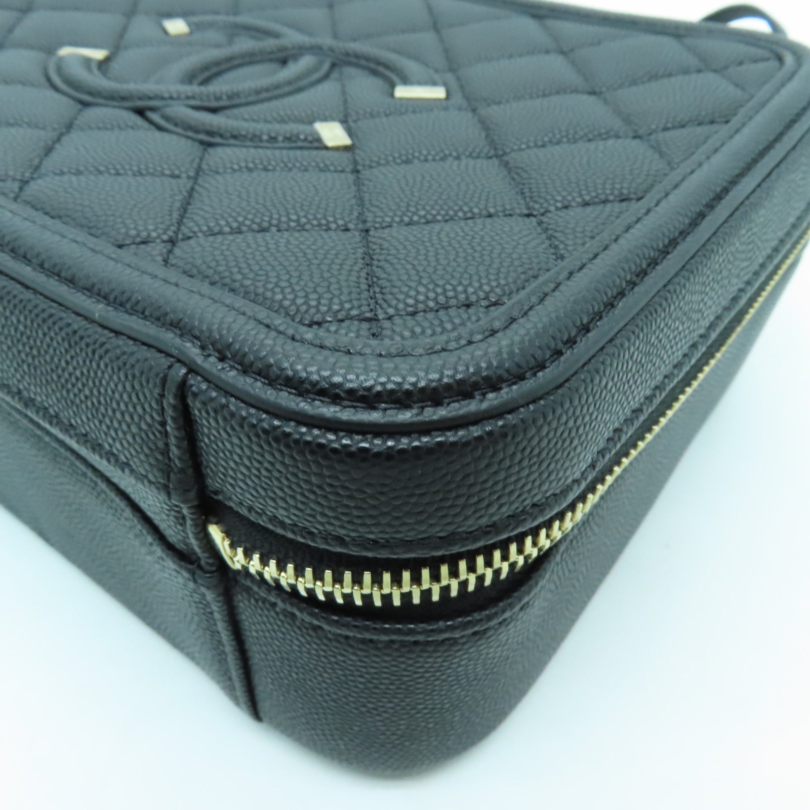 CHANEL 【激減優惠】菱格Caviar皮革Vanity Case金扣手挽肩背兩用袋黑色