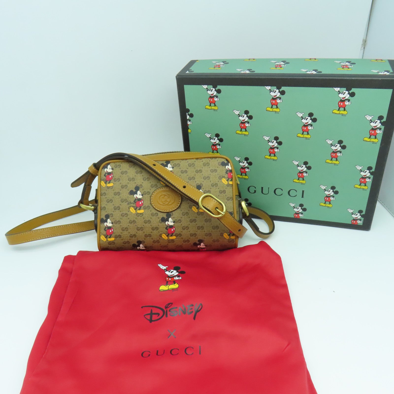 GUCCI 塗層帆布Disney Shoulder Bag金扣肩背袋啡色