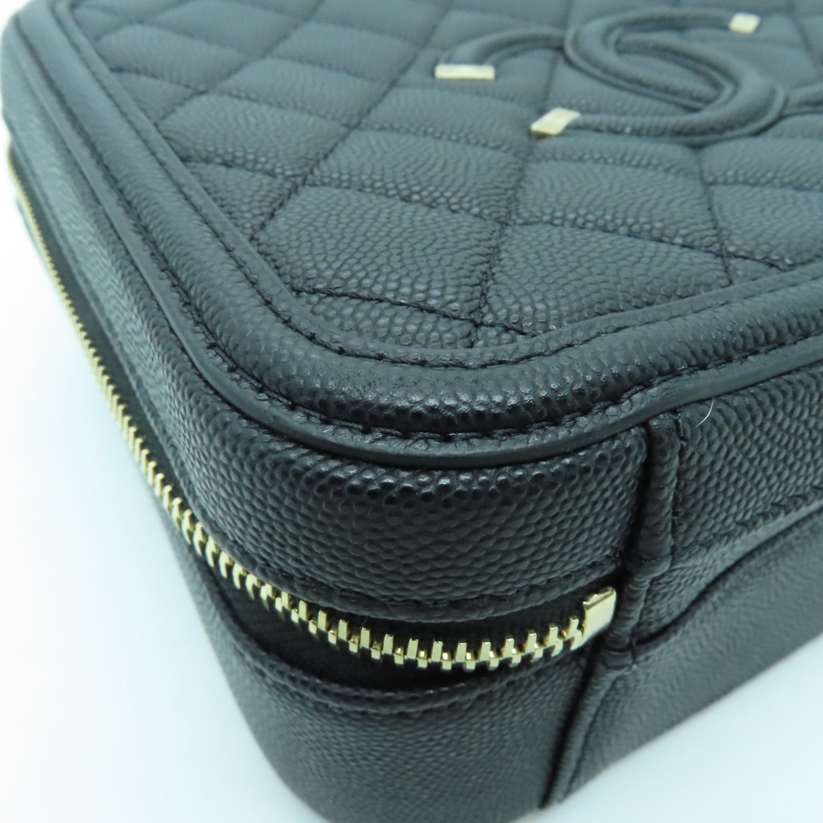 CHANEL 【激減優惠】菱格Caviar皮革Vanity Case金扣手挽肩背兩用袋黑色