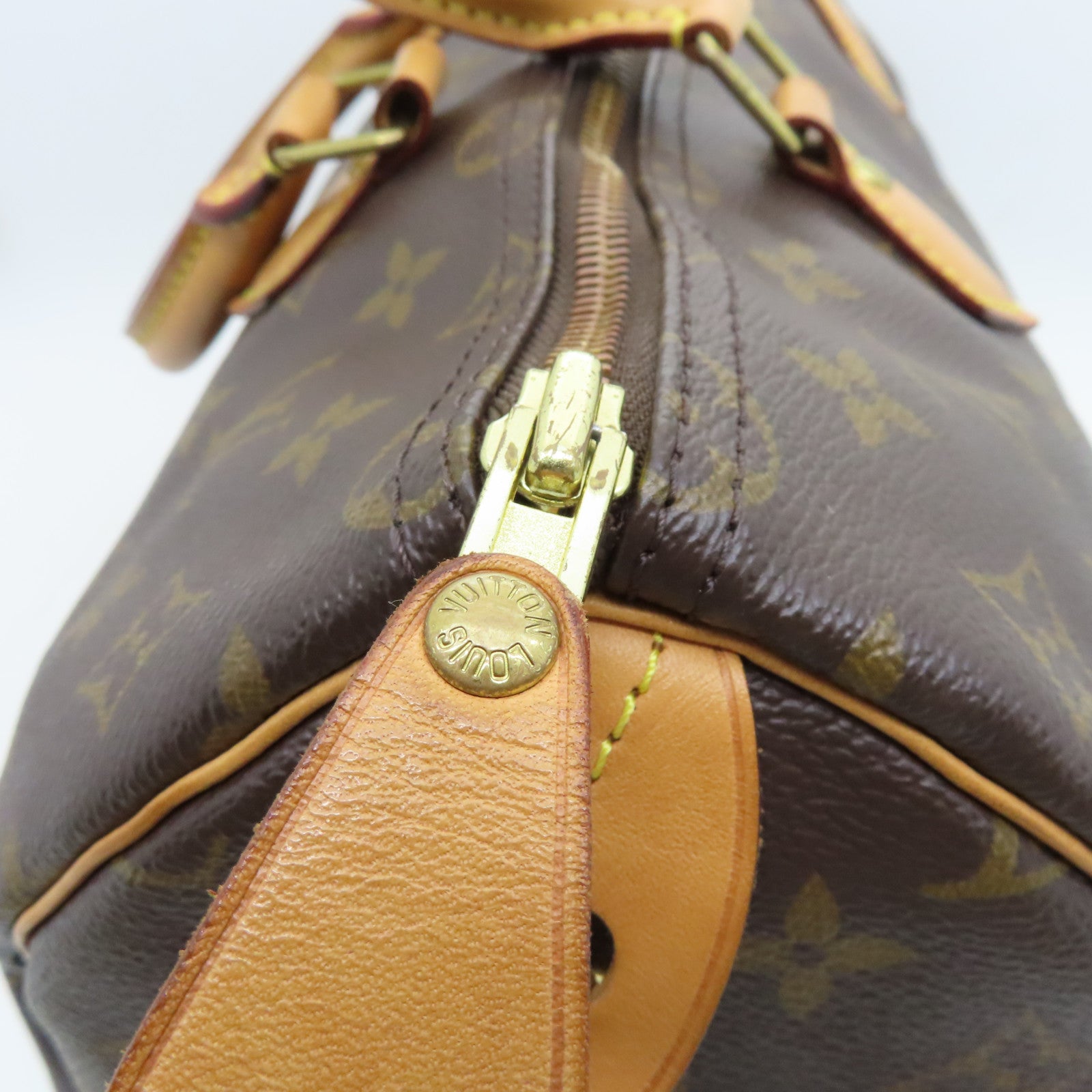 LOUIS VUITTON Monogram Speedy 35 Gold Buckle Handle Bag Brown