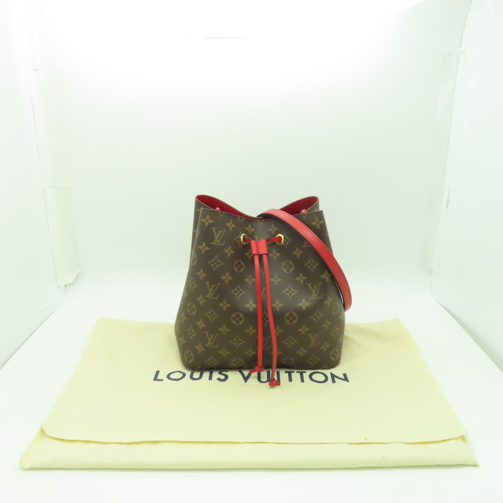 LOUIS VUITTON Monogram Neo Noe金扣肩背袋啡色/紅色
