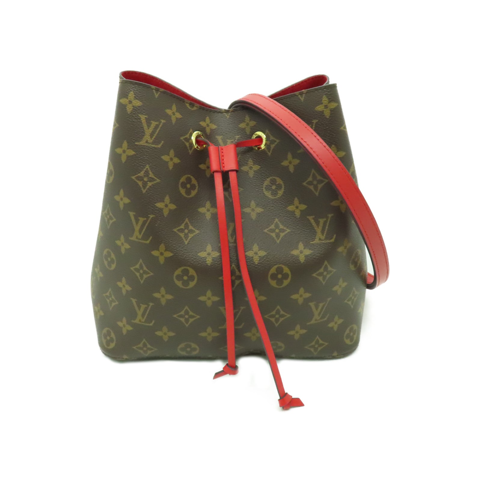 LOUIS VUITTON Monogram Neo Noe金扣肩背袋啡色/紅色
