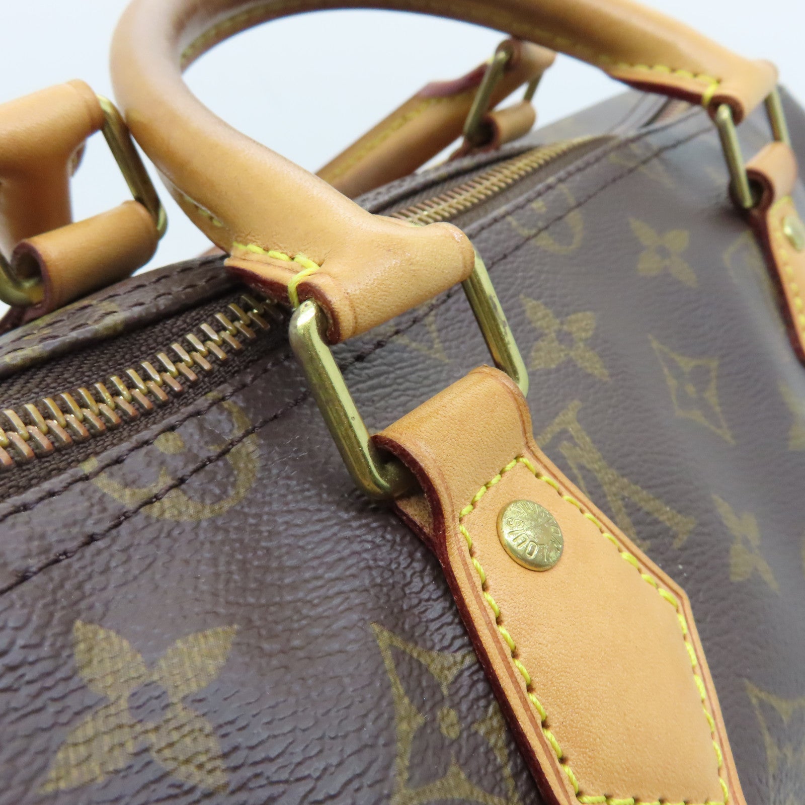 LOUIS VUITTON Monogram Speedy 35 Gold Buckle Handle Bag Brown