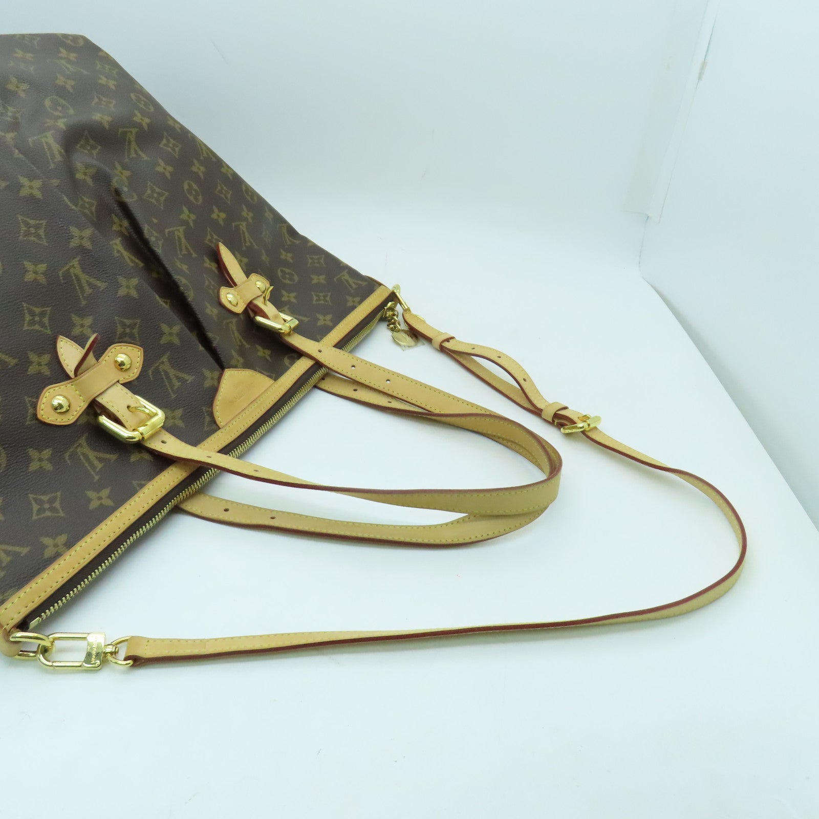 LOUIS VUITTON Monogram Palermo GM Gold Buckle Handle Shoulder Bag Brown