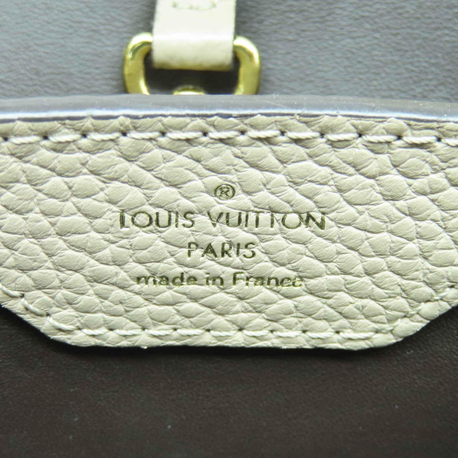 LOUIS VUITTON 牛皮皮革/蛇皮皮革Capucines MM金扣手挽肩背两用袋灰褐色