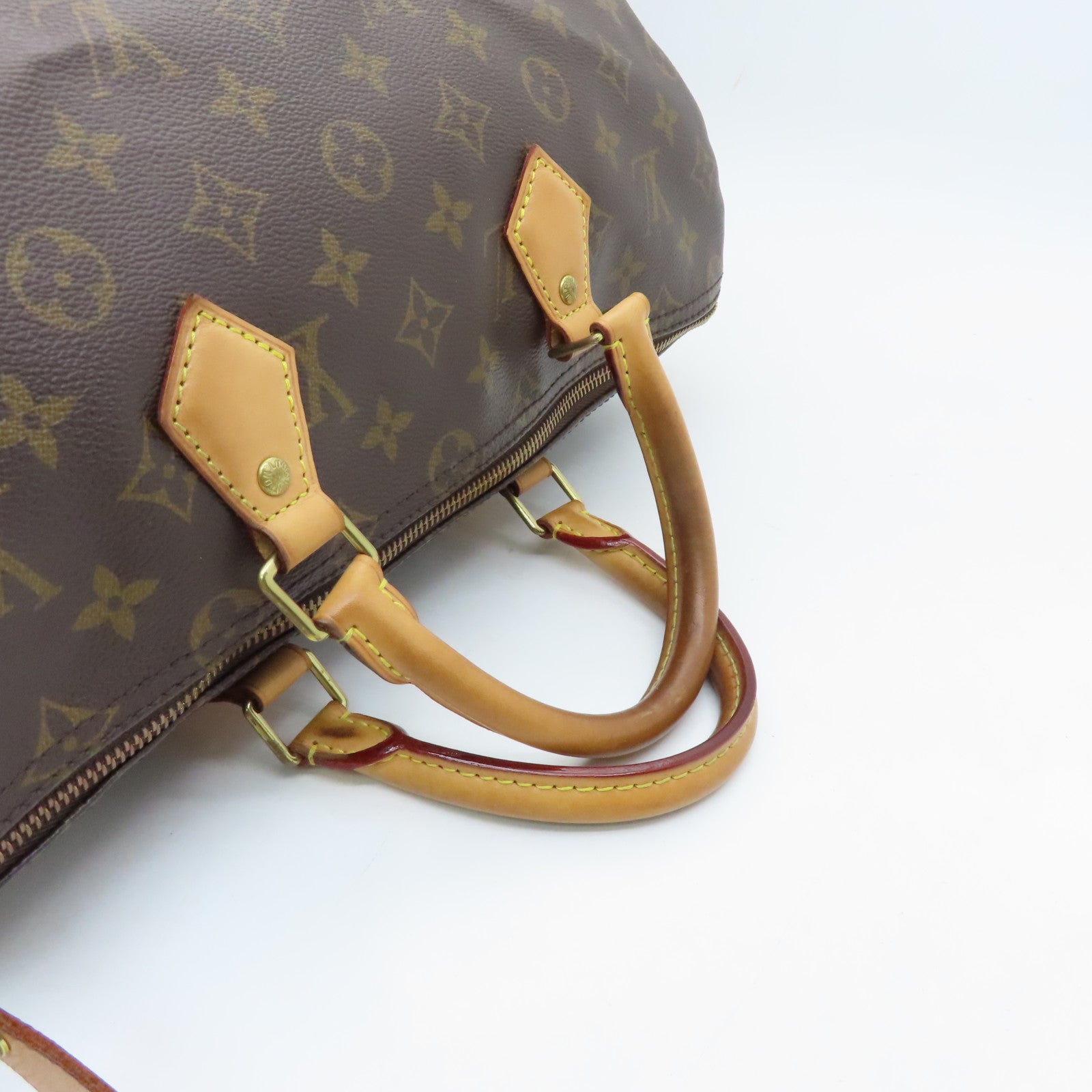 LOUIS VUITTON Monogram Speedy 35 Gold Buckle Handle Bag Brown