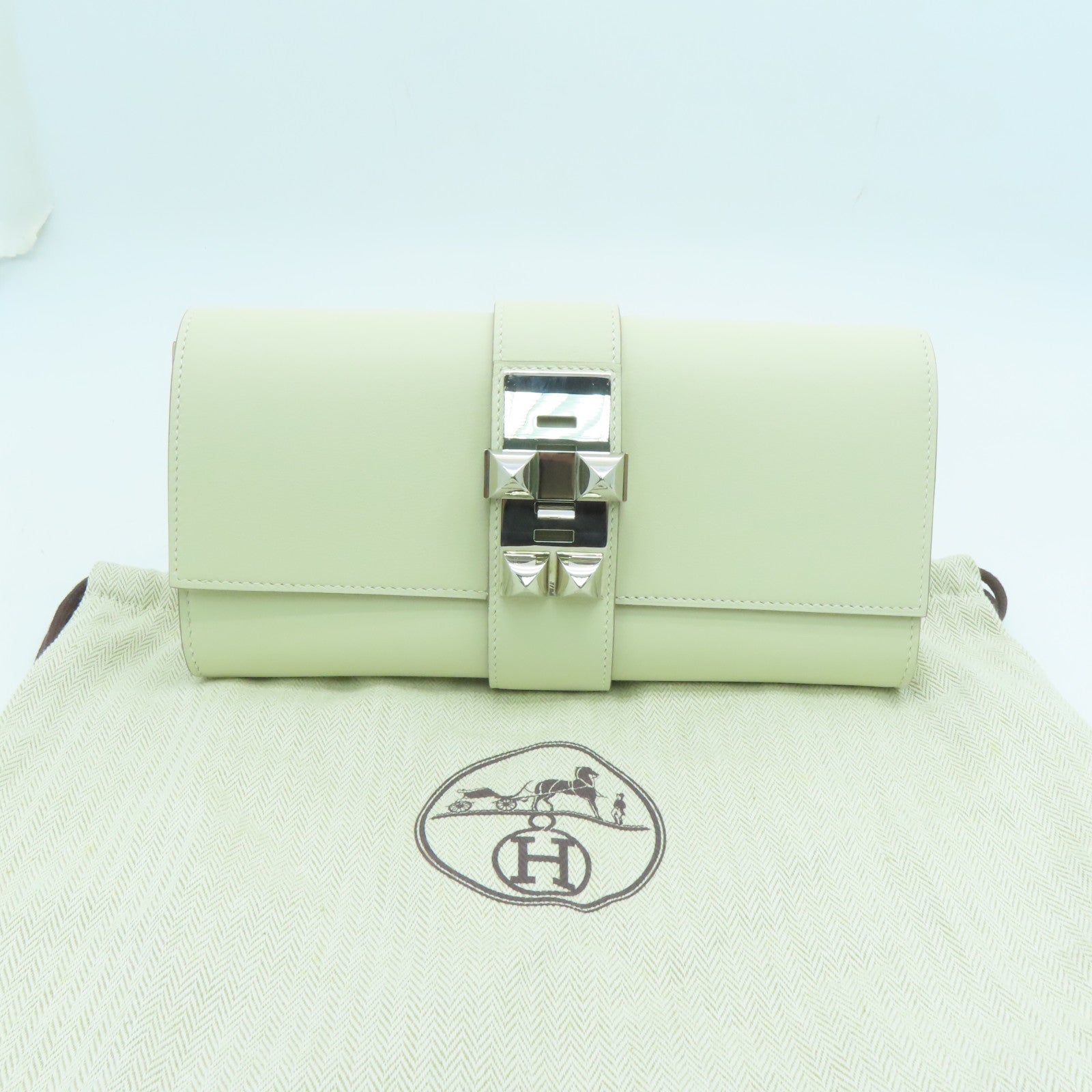 HERMES 【激減優惠】Tadelak皮革Medor Clutch銀色手拿包Craie白色