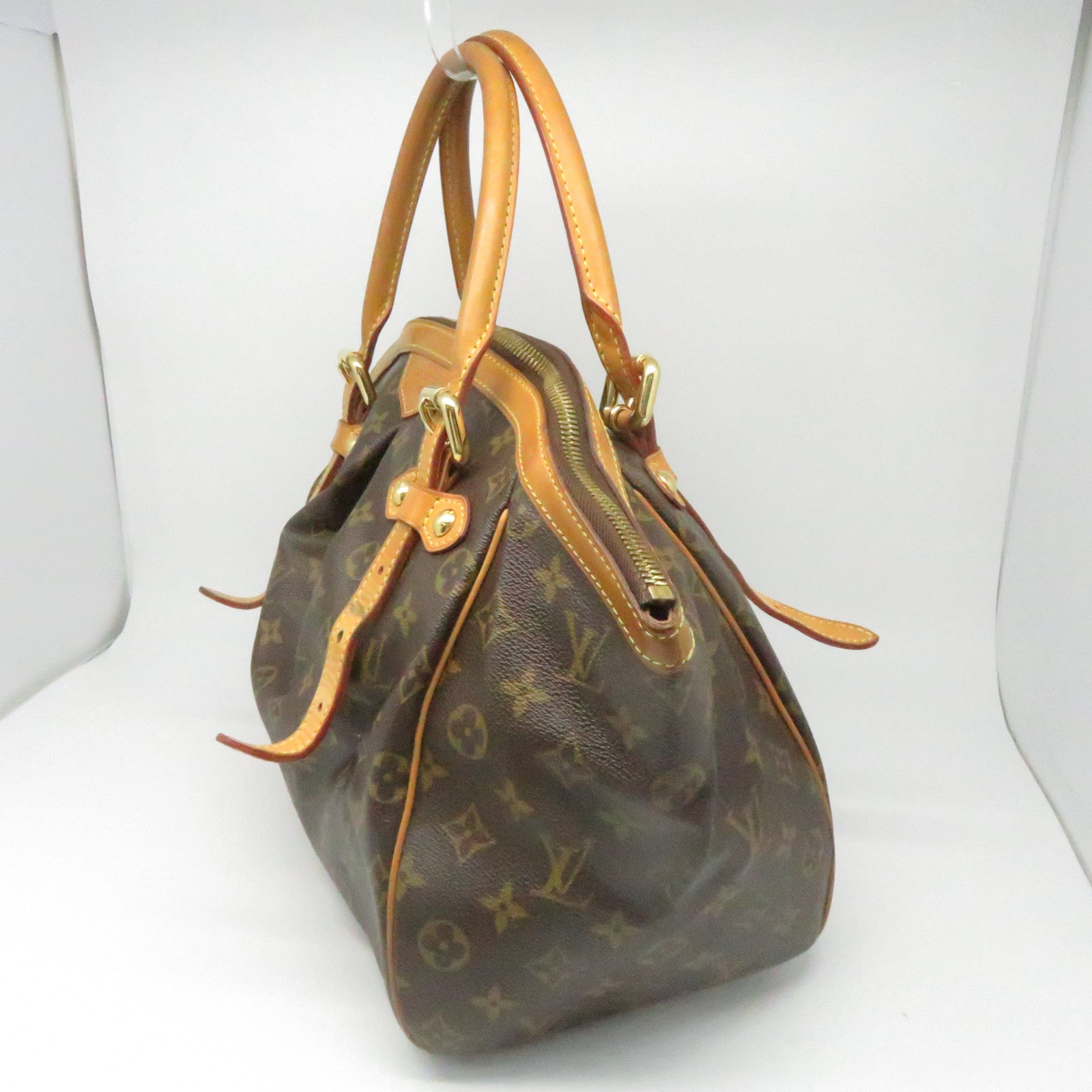 LOUIS VUITTON Monogram Tivoli GM Gold Buckle Handle Bag Brown