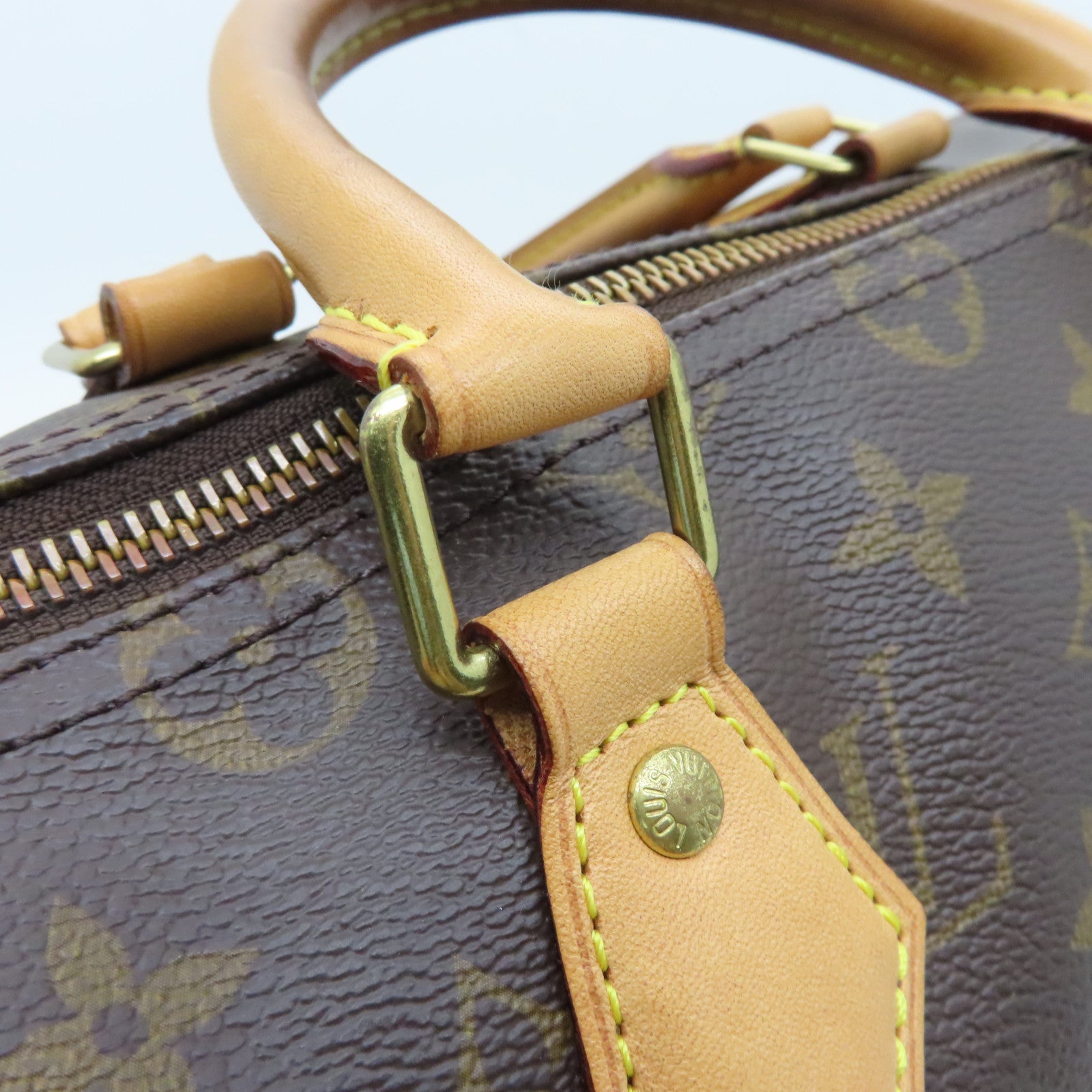 LOUIS VUITTON Monogram Speedy 35 Gold Buckle Handle Bag Brown
