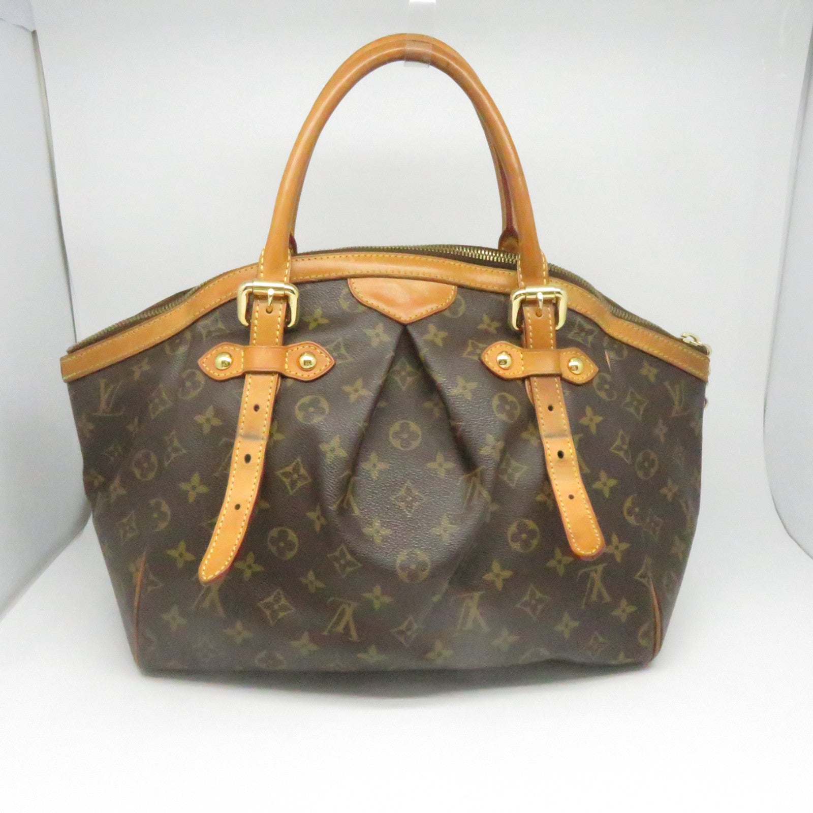 LOUIS VUITTON Monogram Tivoli GM Gold Buckle Handle Bag Brown
