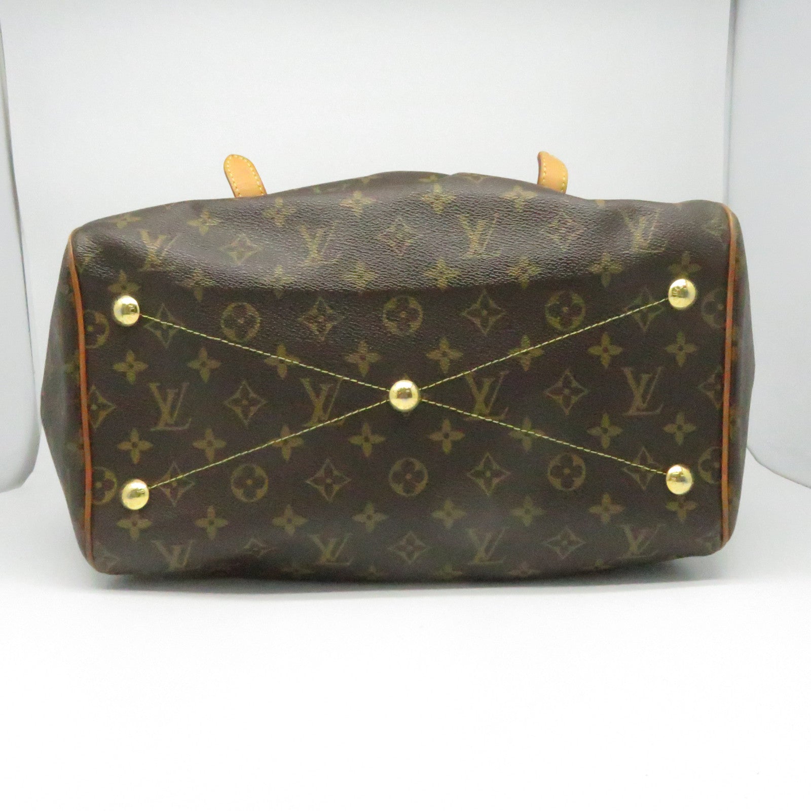 LOUIS VUITTON Monogram Tivoli GM Gold Buckle Handle Bag Brown