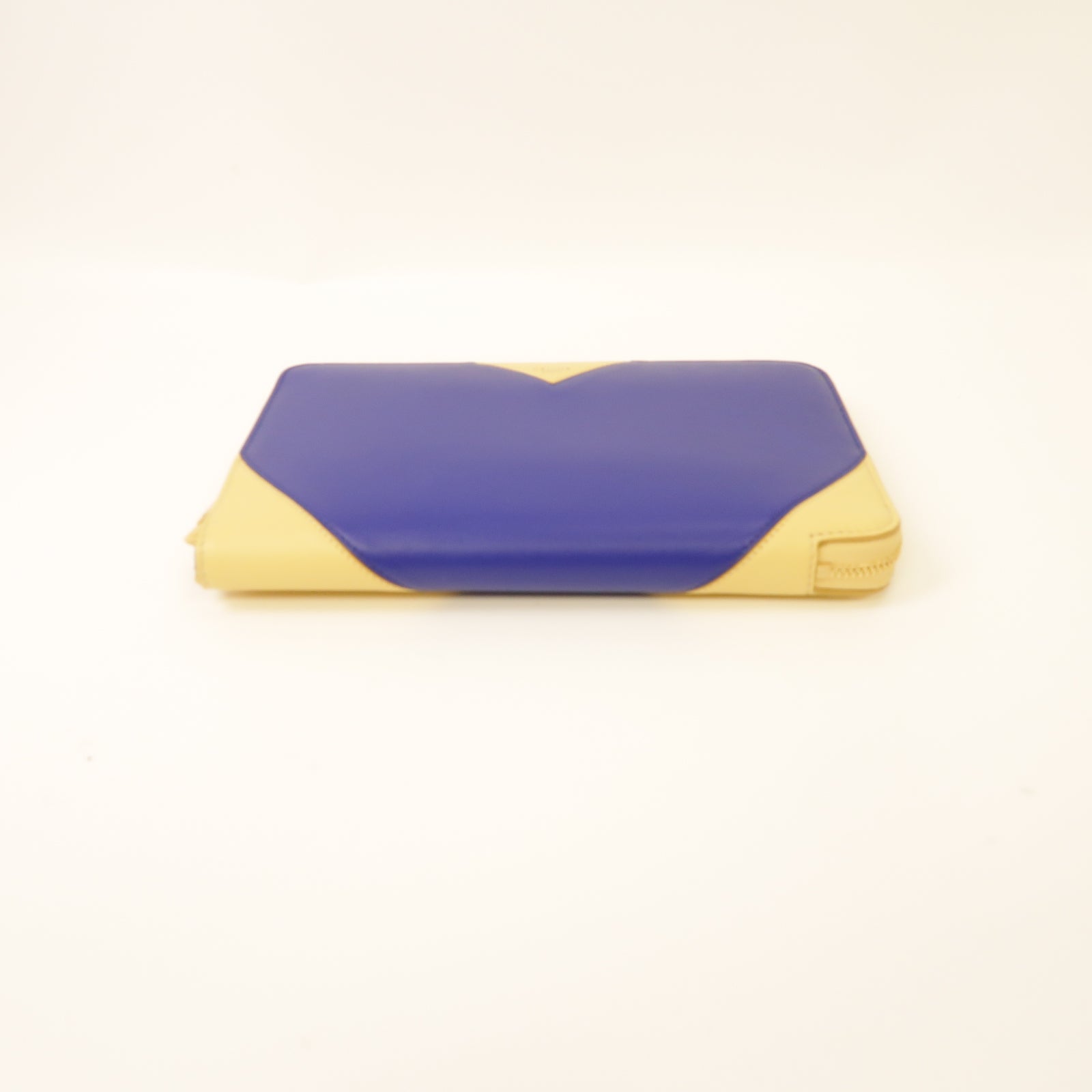 CELINE 牛皮皮革Long Wallet金扣長錢包藍色/米色