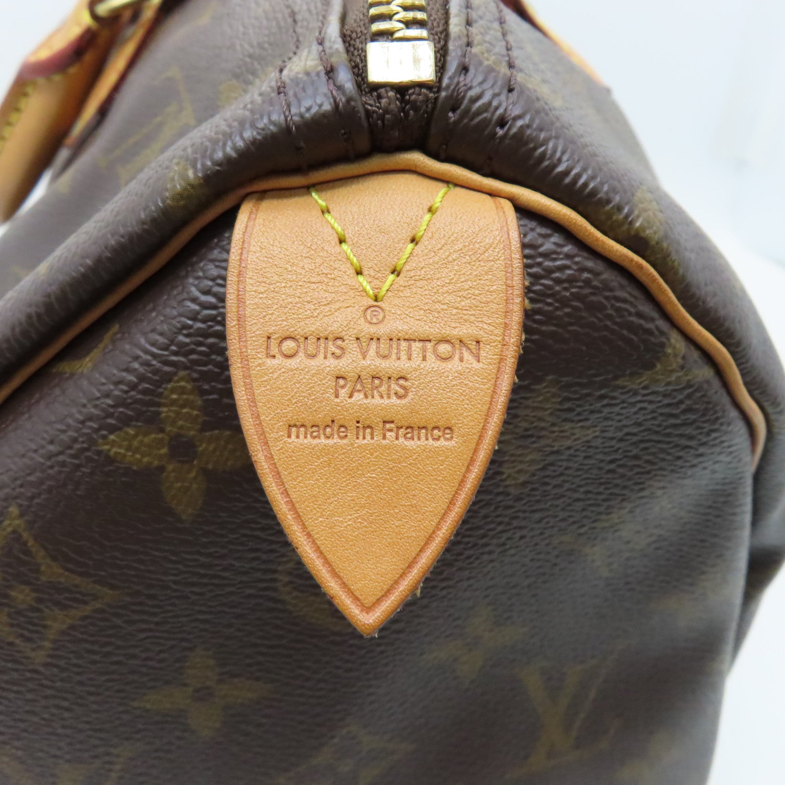 LOUIS VUITTON Monogram Speedy 35 Gold Buckle Handle Bag Brown