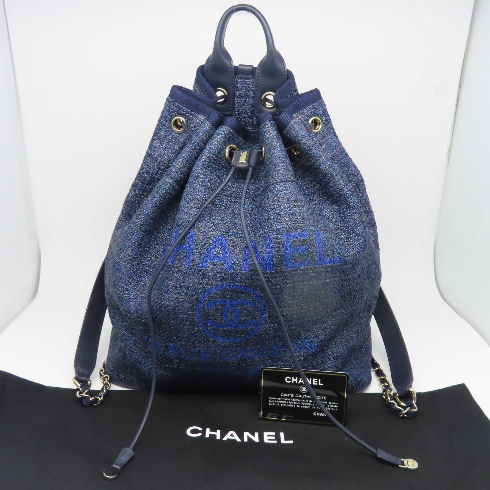 CHANEL 帆布Rucksack銀扣背包藍色