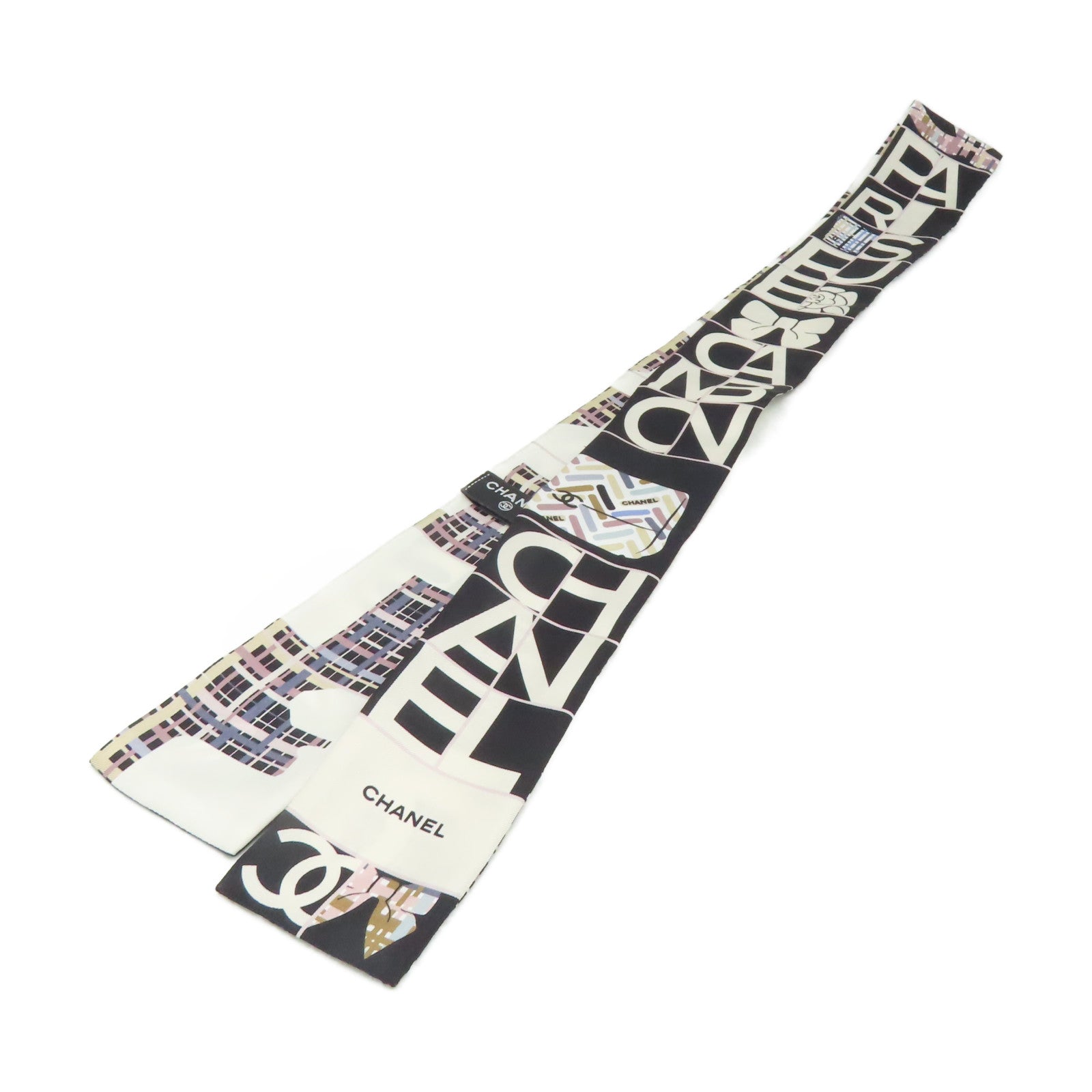 CHANEL 絲質Slim Bandeau Scarf絲巾黑色/白色/彩色