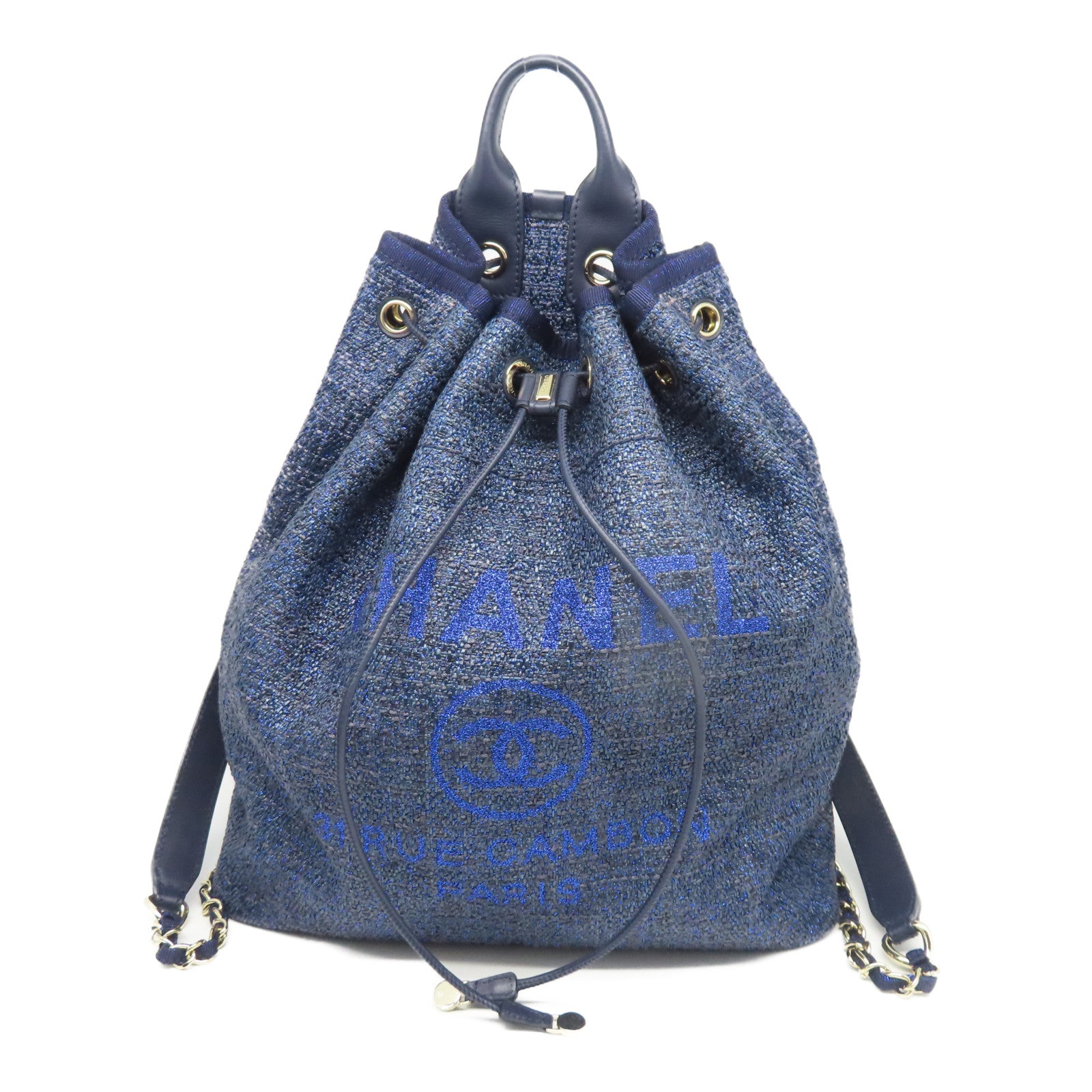 CHANEL 帆布Rucksack銀扣背包藍色