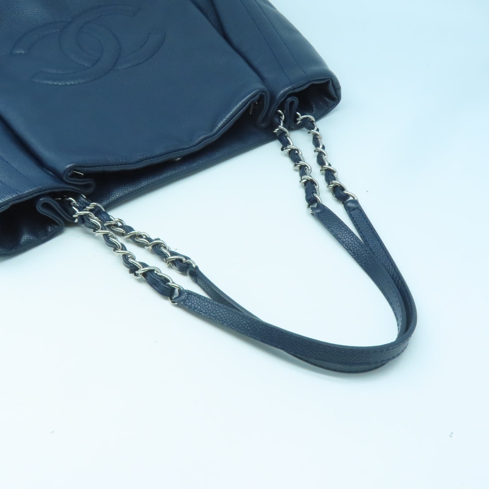 CHANEL 牛皮皮革Hand Bag銀扣手挽袋藍色