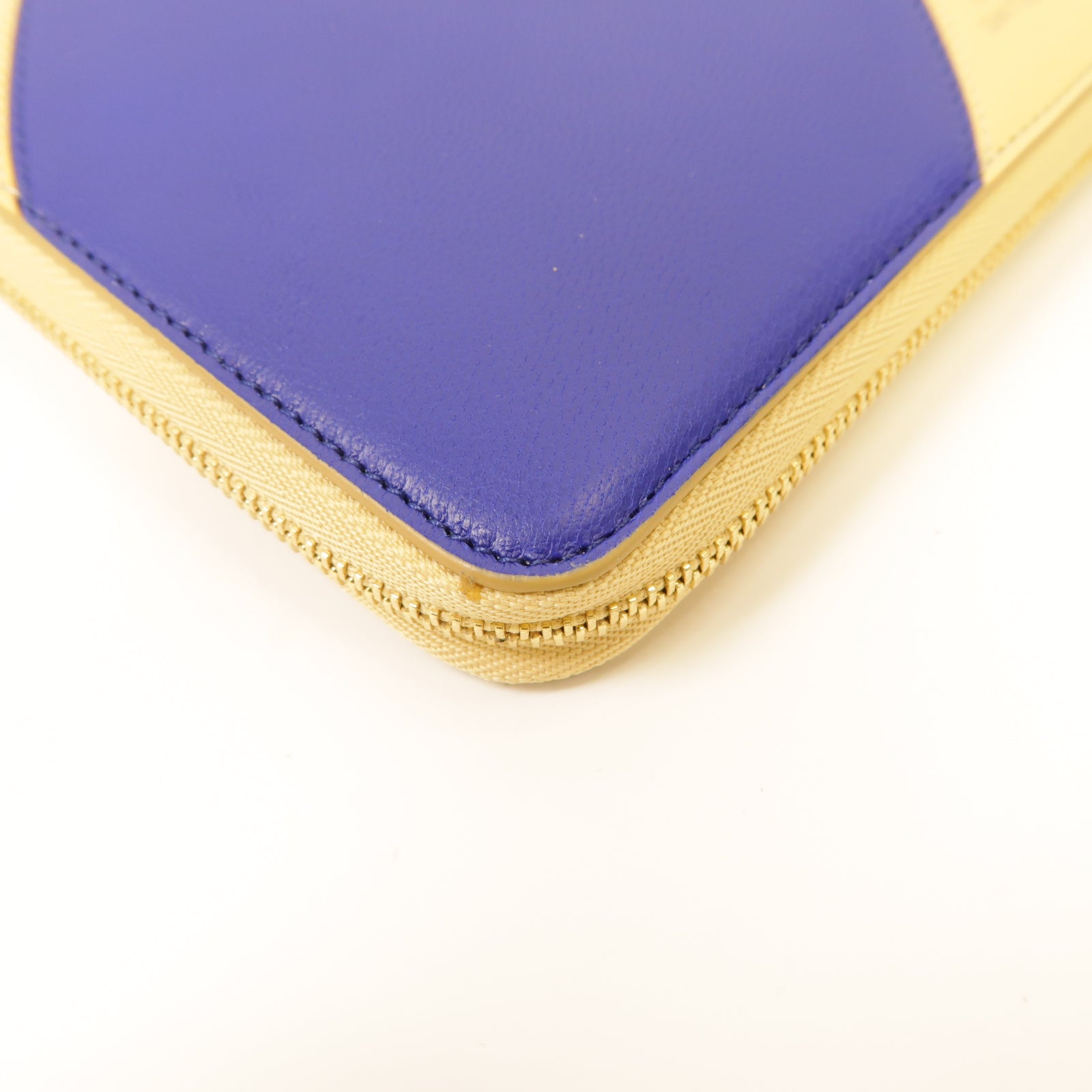 CELINE 牛皮皮革Long Wallet金扣長錢包藍色/米色