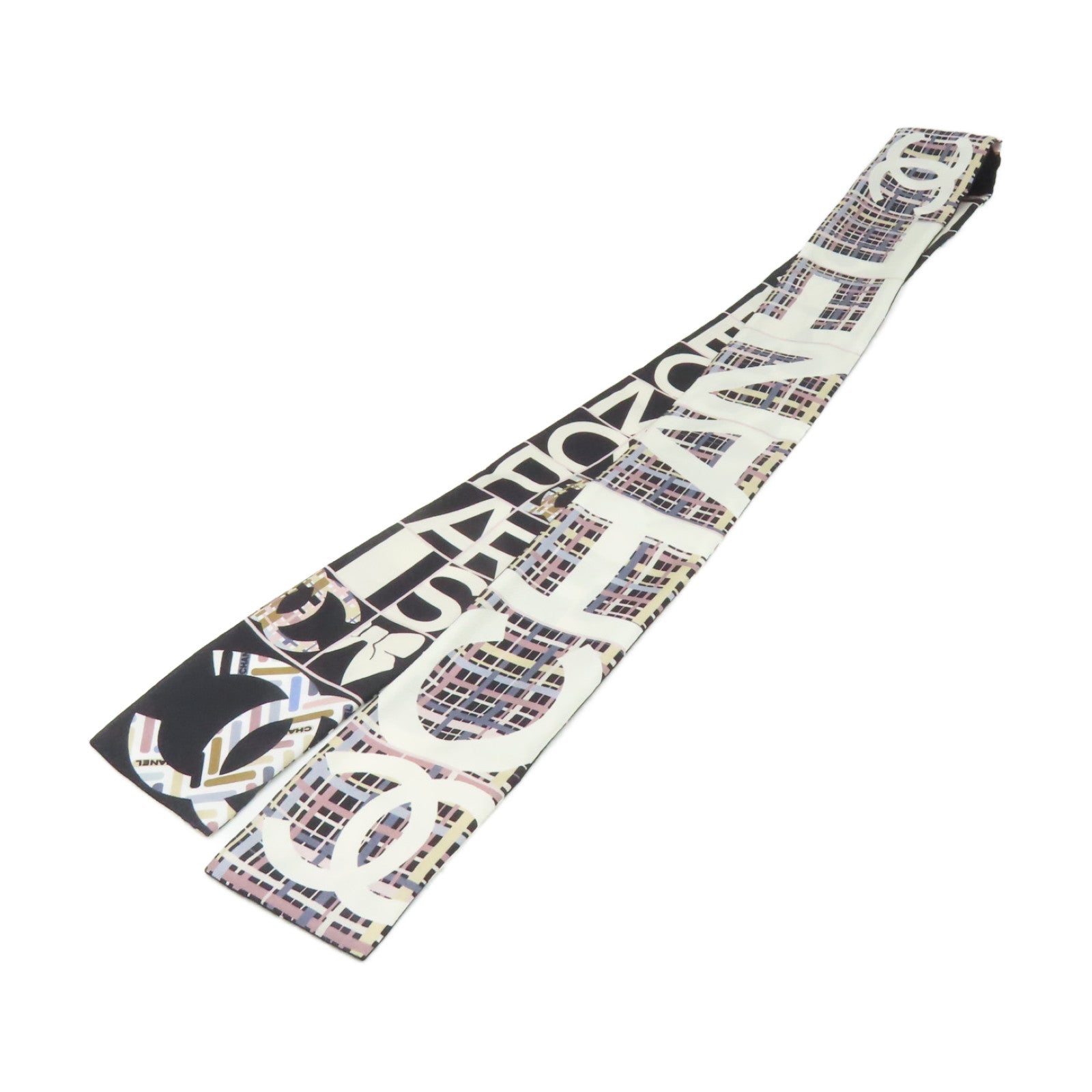 CHANEL 絲質Slim Bandeau Scarf絲巾黑色/白色/彩色